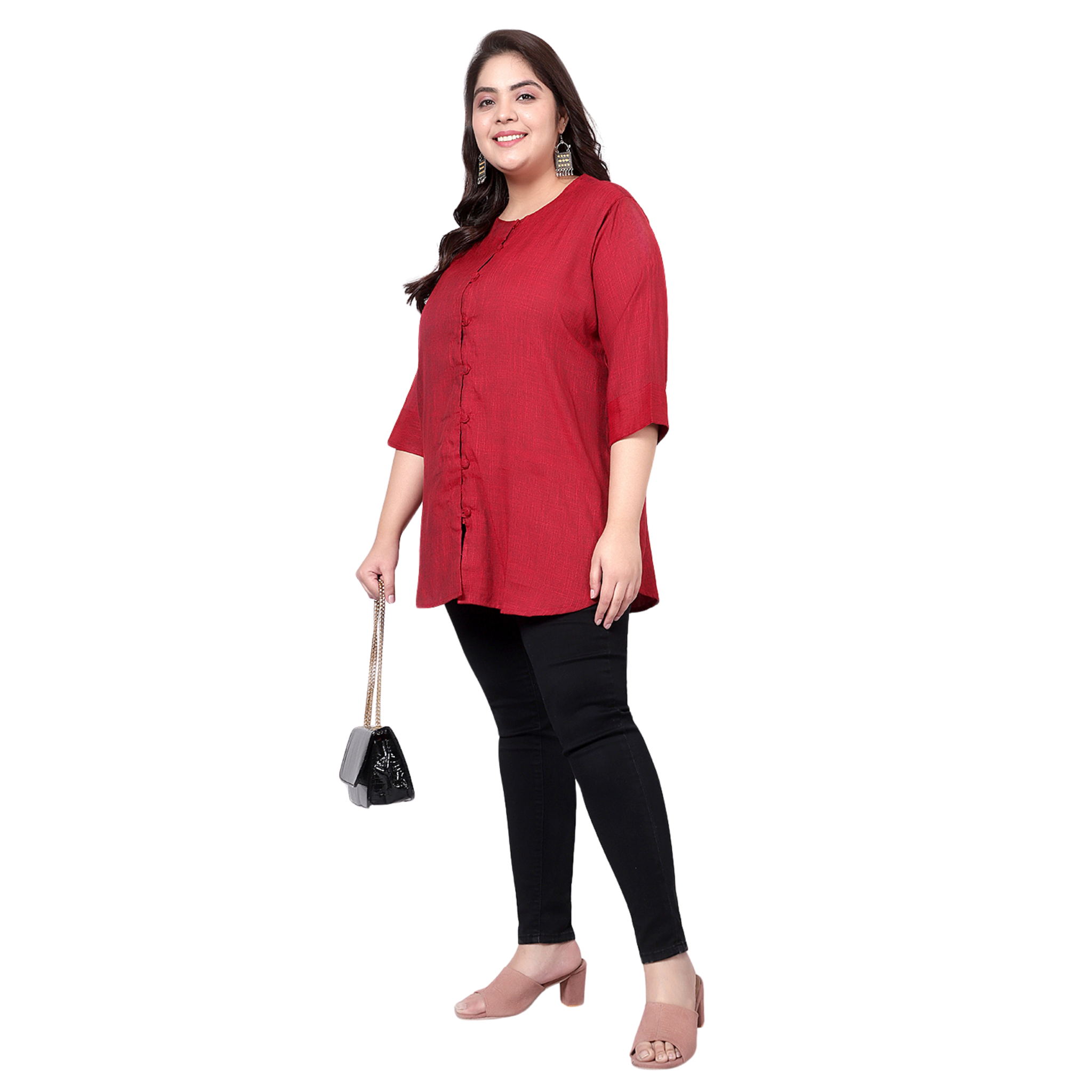Maroon Cotton Linen Plus Size Tunic