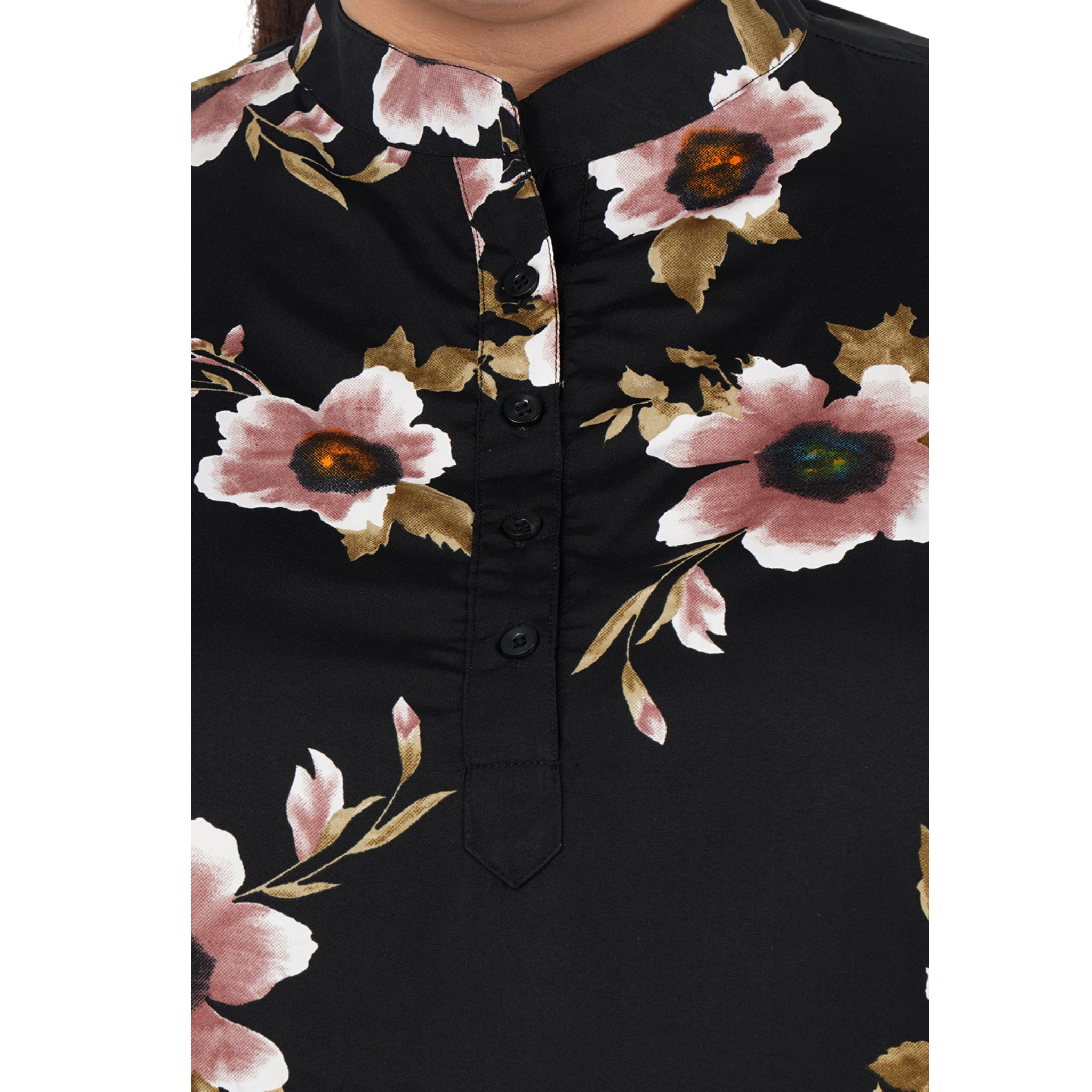 Black Floral Print Plus Size Tunic