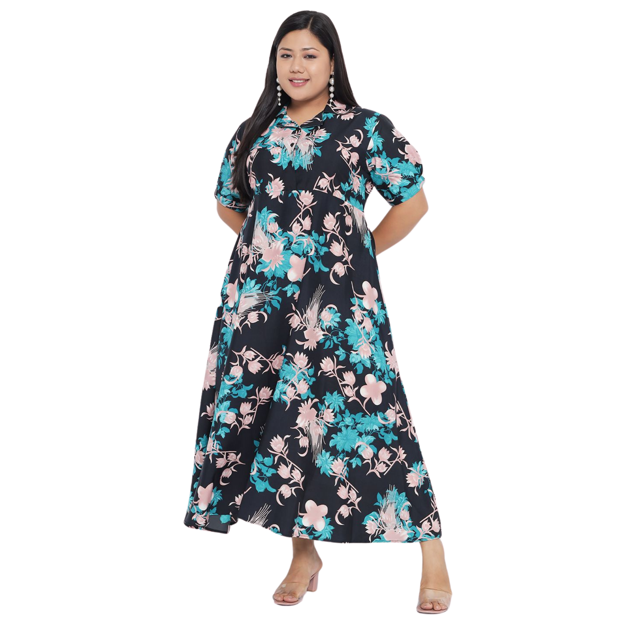 Black and Green Floral Plus Size Dress