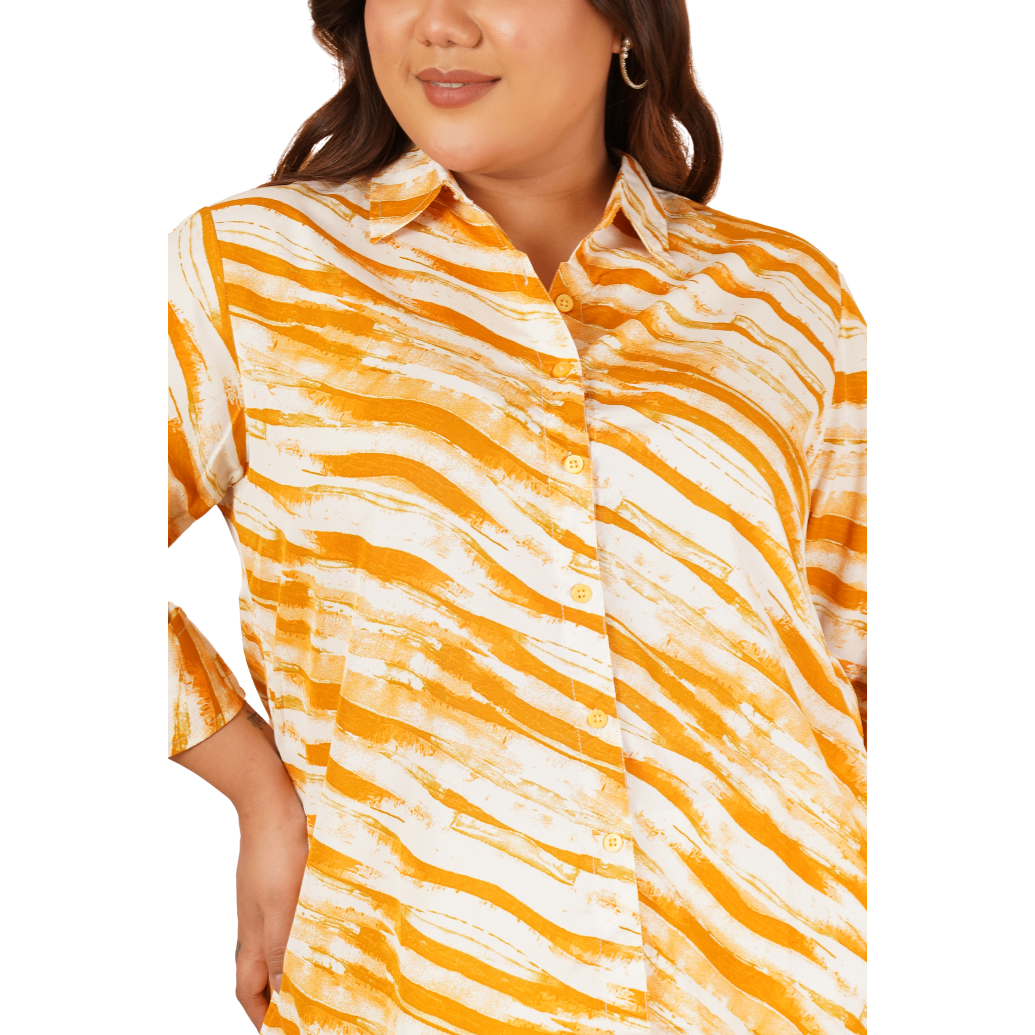 Yellow Leheriya Print Plus Size Shirt