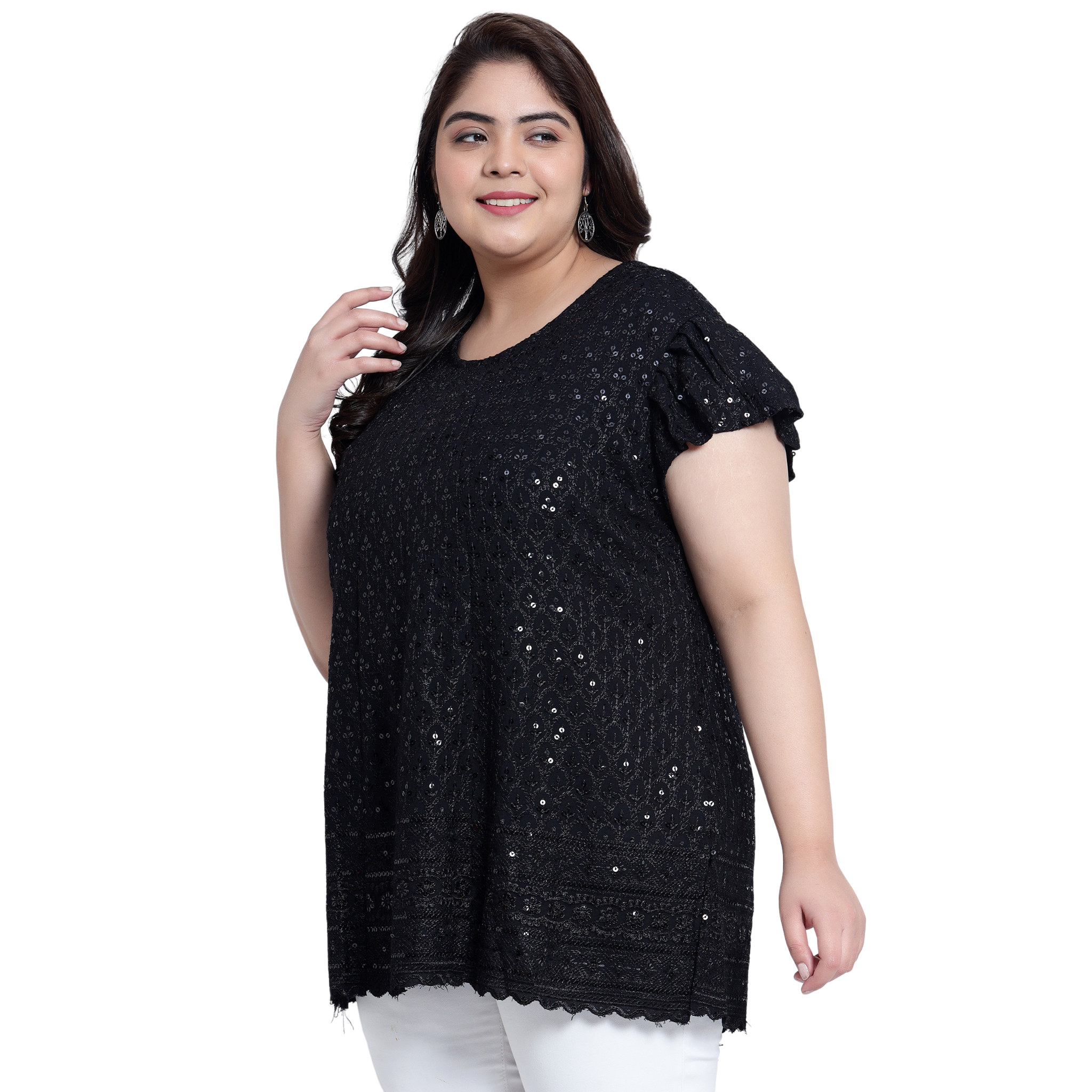Black Embroidered Sequin Plus Size Tunic