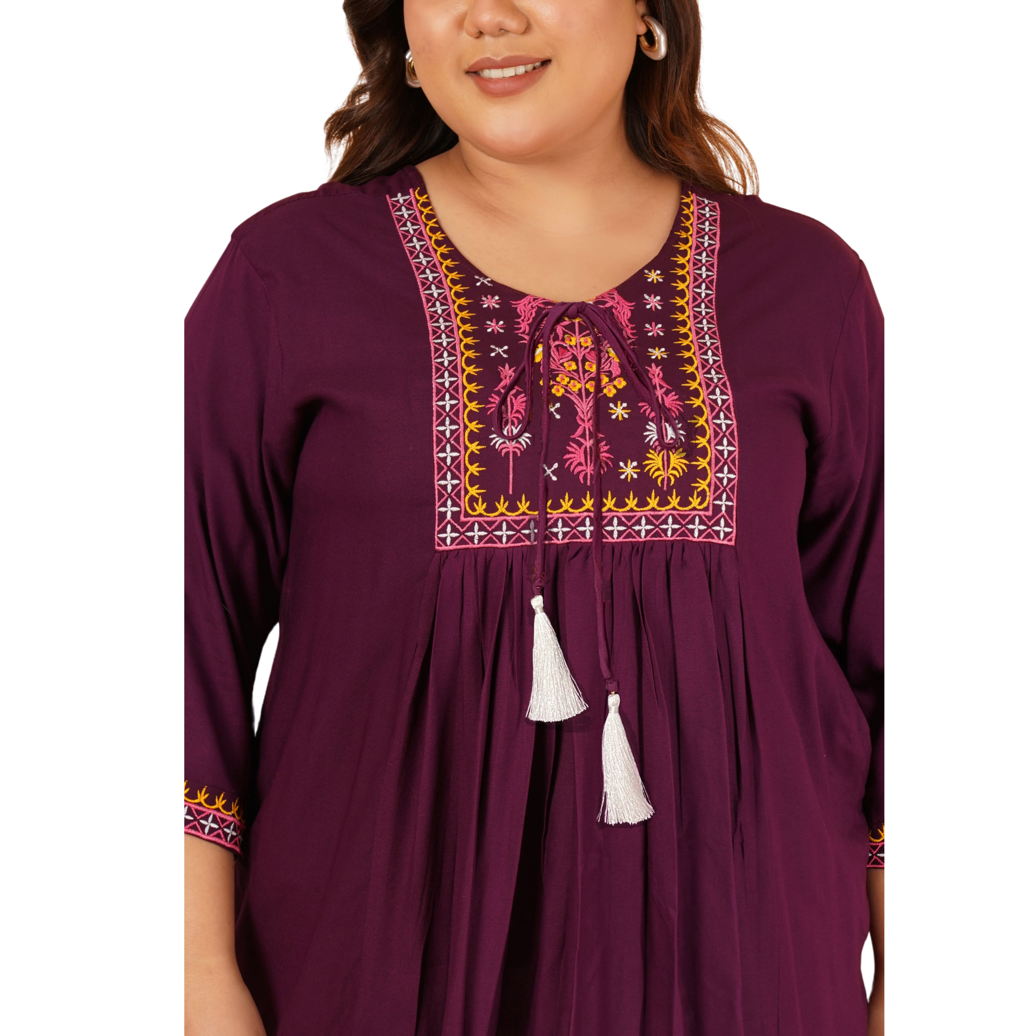 Burgundy Embroidered Plus Size Tunic
