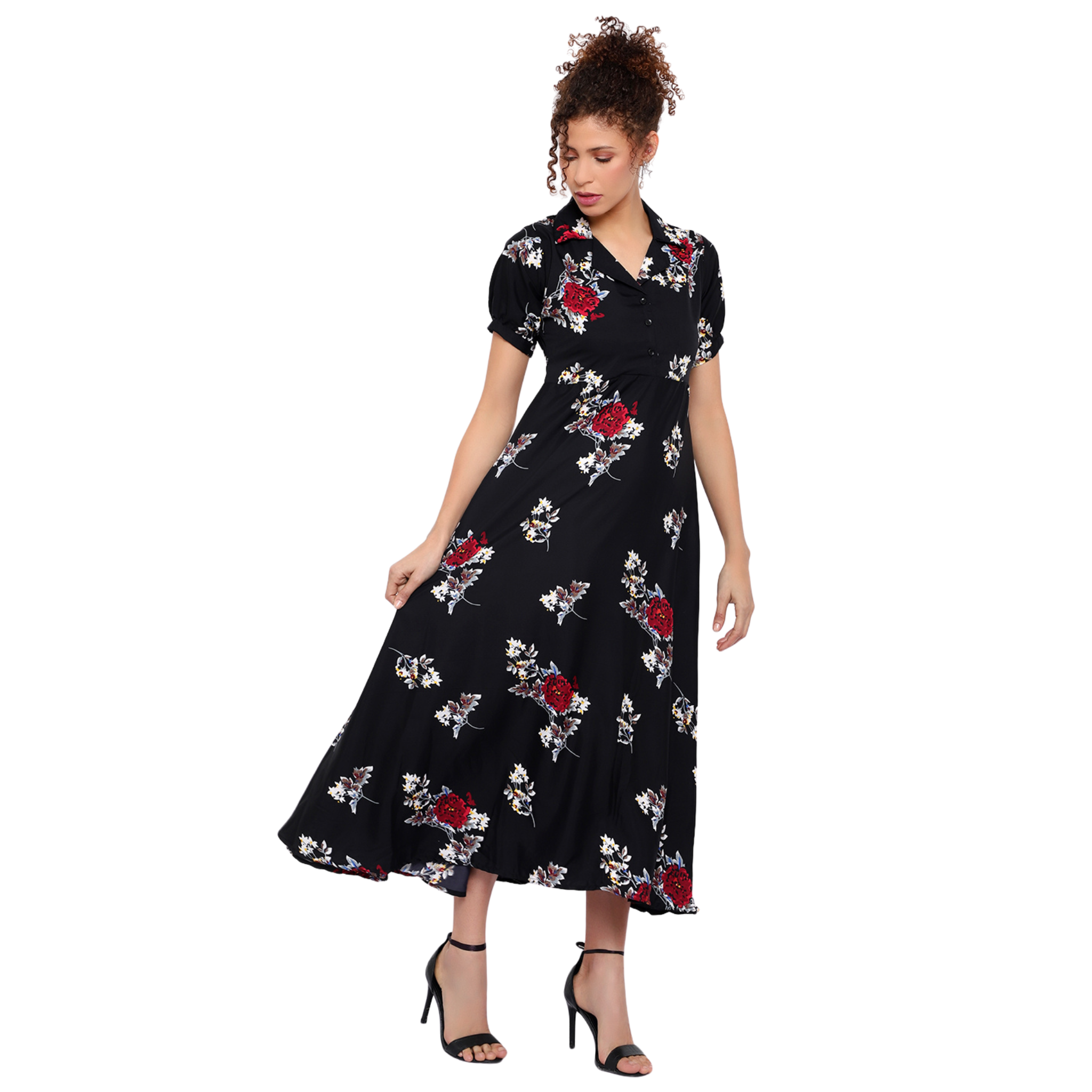 Black and Red Floral Print Dress