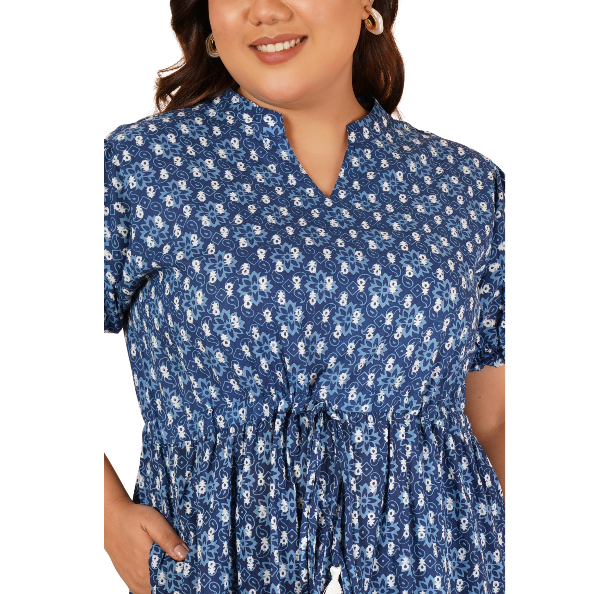 Blue Floral Tiered Plus Size Dress
