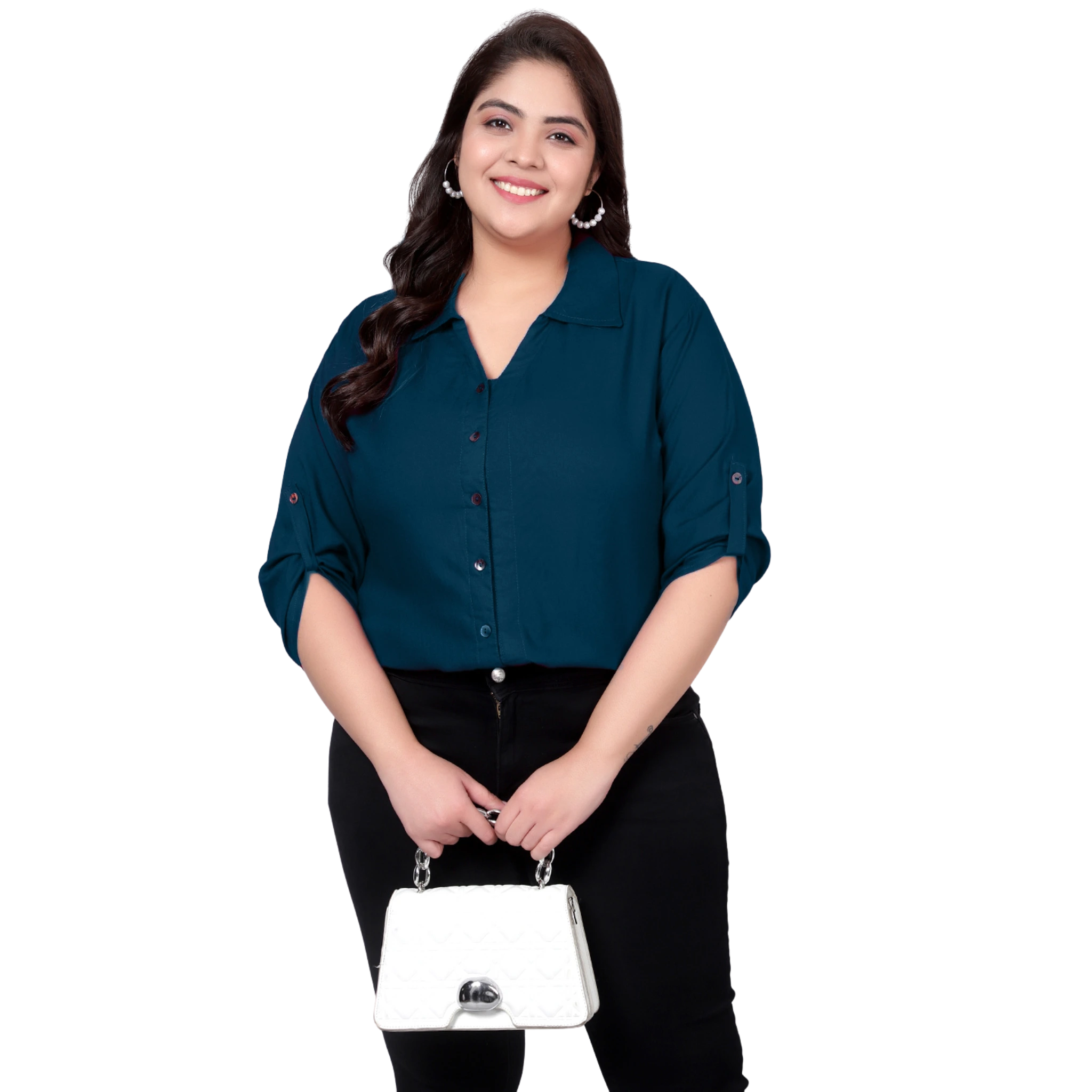 Peacock Blue Longline Plus Size Shirt