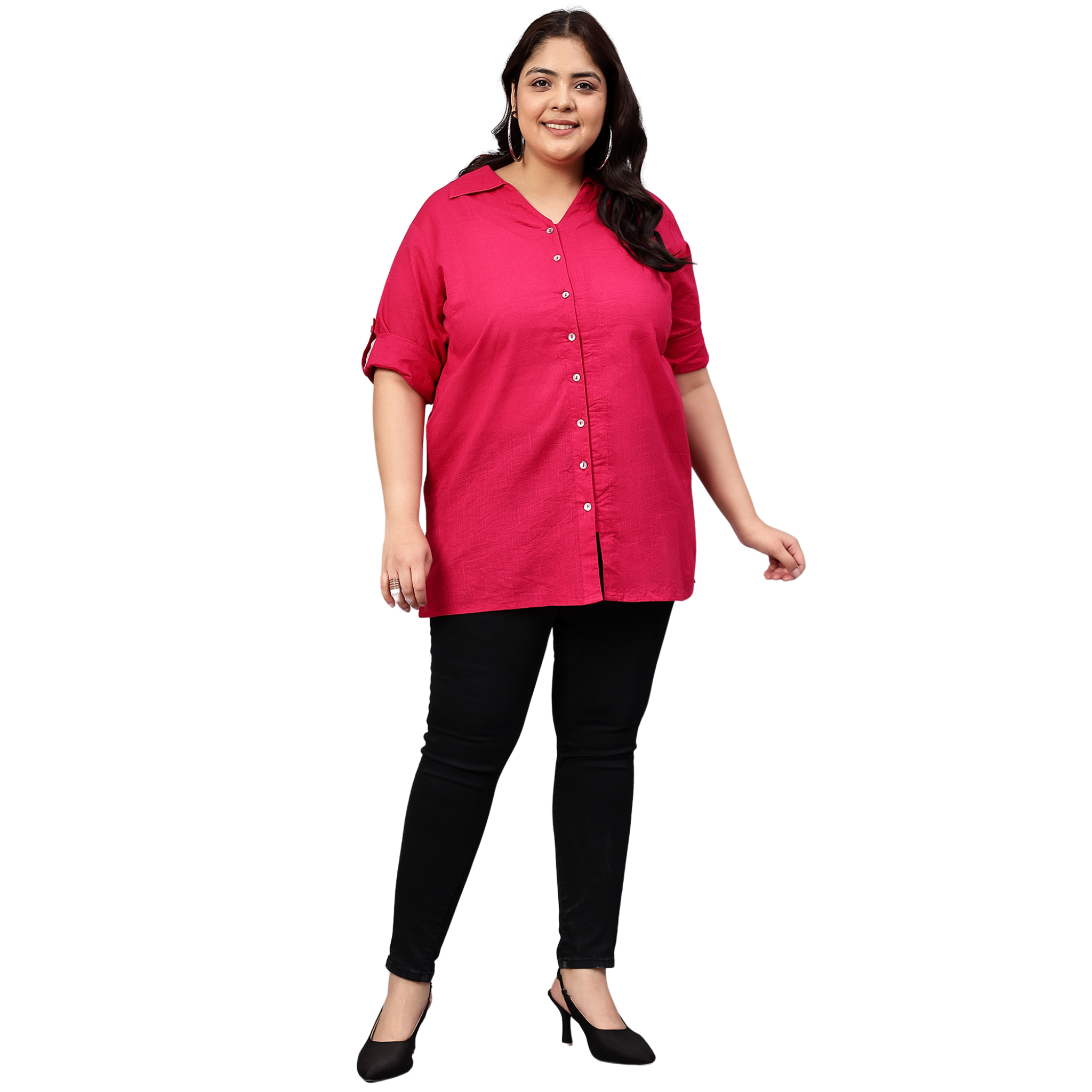 Pink Cotton Longline Plus Size Shirt