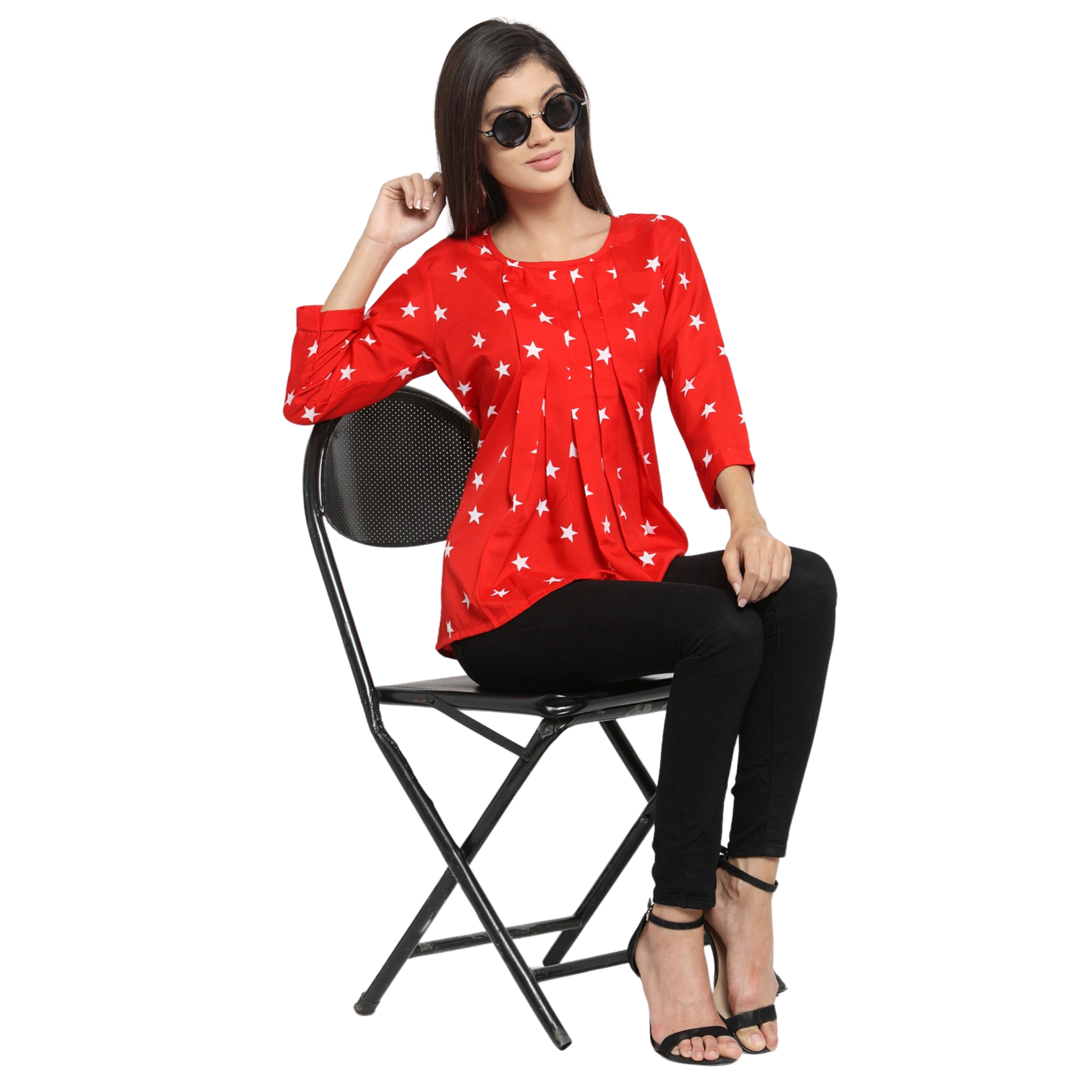 Red Star Print Top
