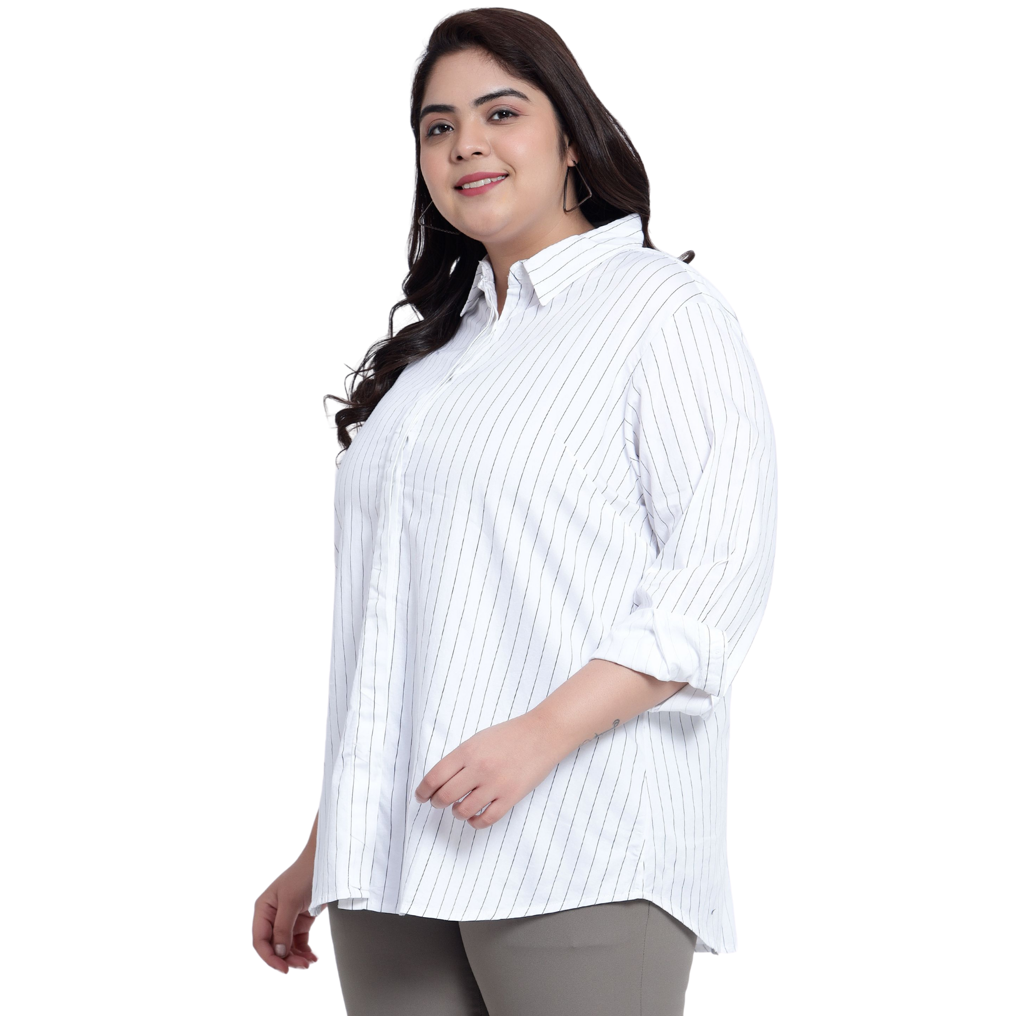 White Stripe Formal Plus Size Shirt