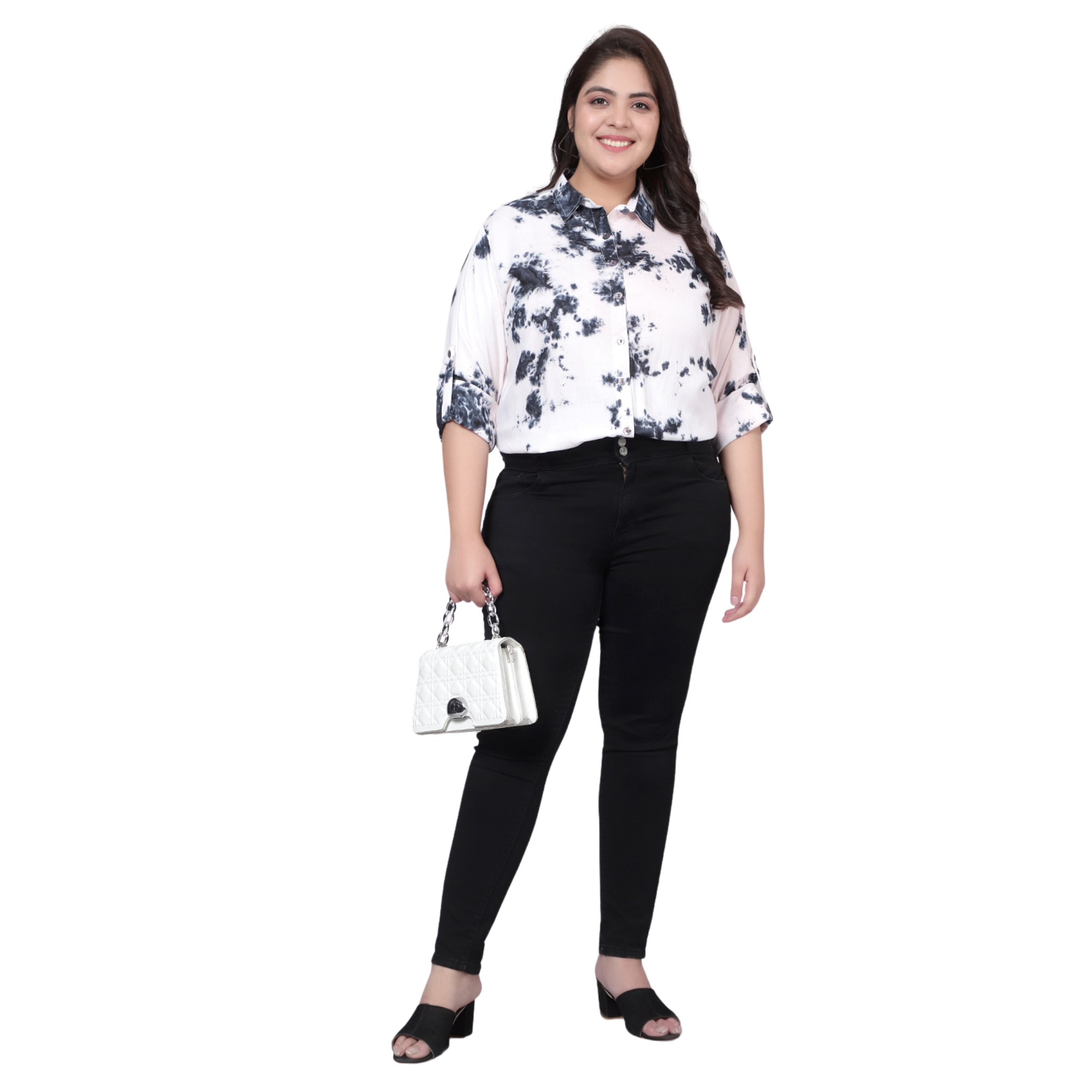 Black and White Tie Dye Plus Size Shirt