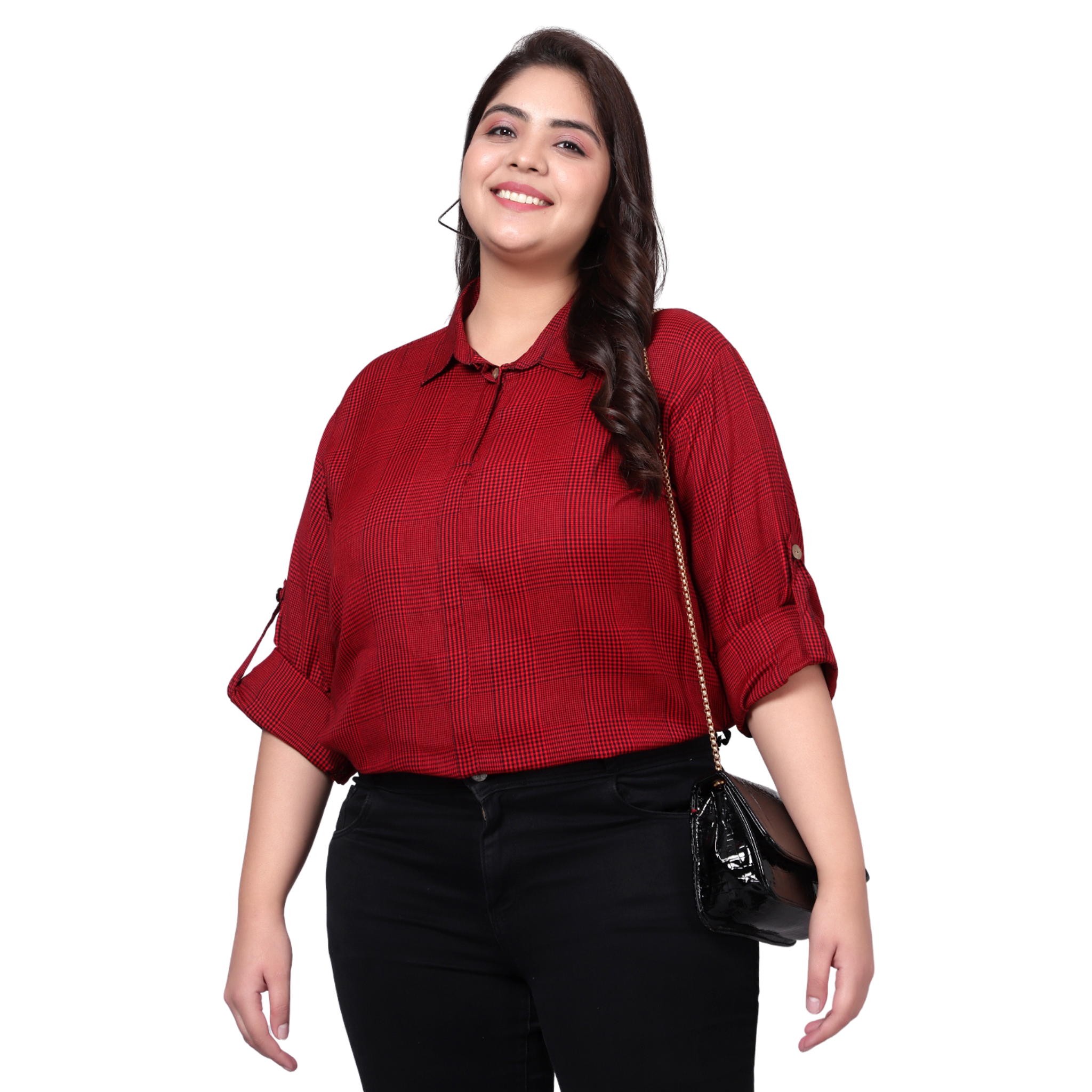 Red And Black Checkered Plus Size Shirt
