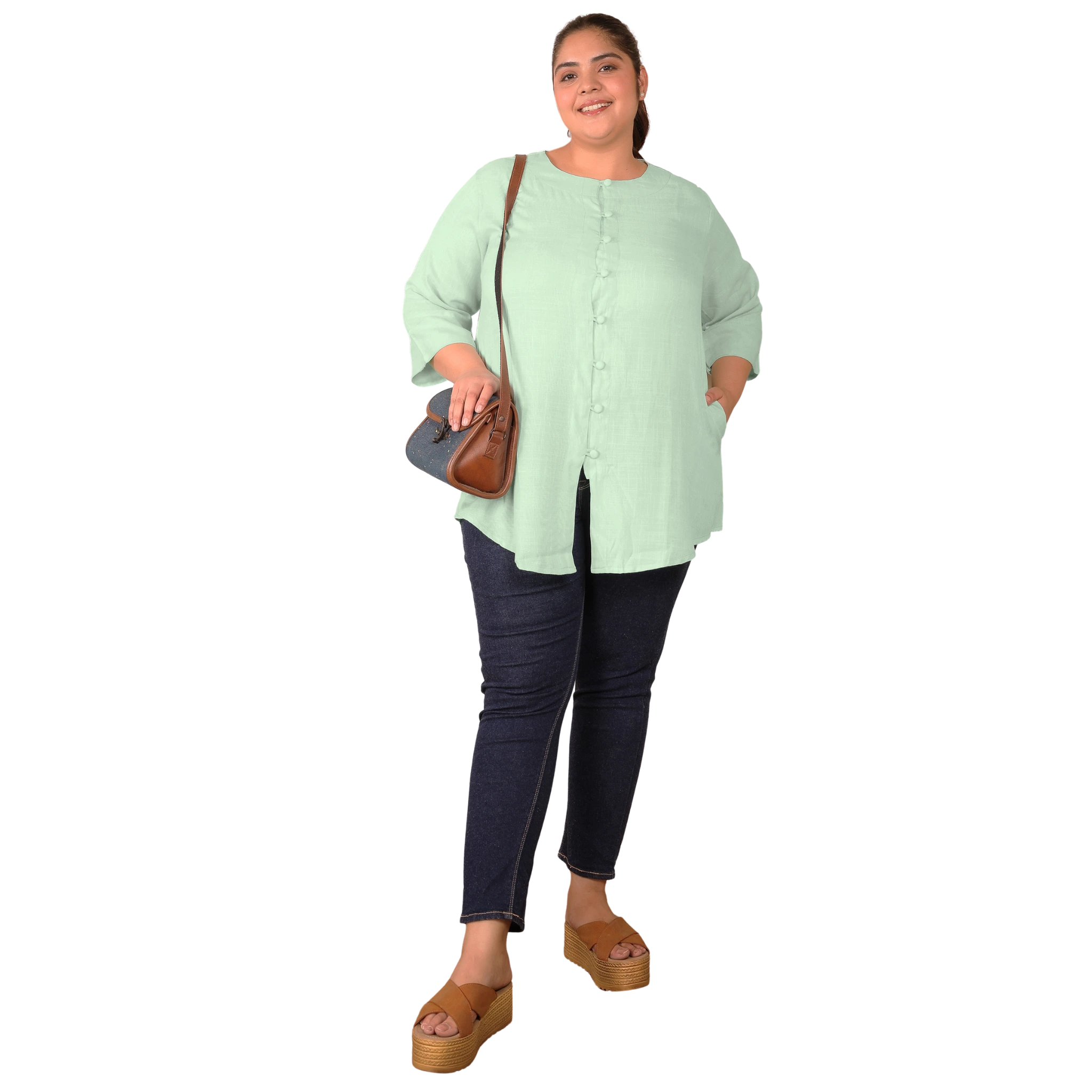 Green Cotton Linen Plus Size Tunic