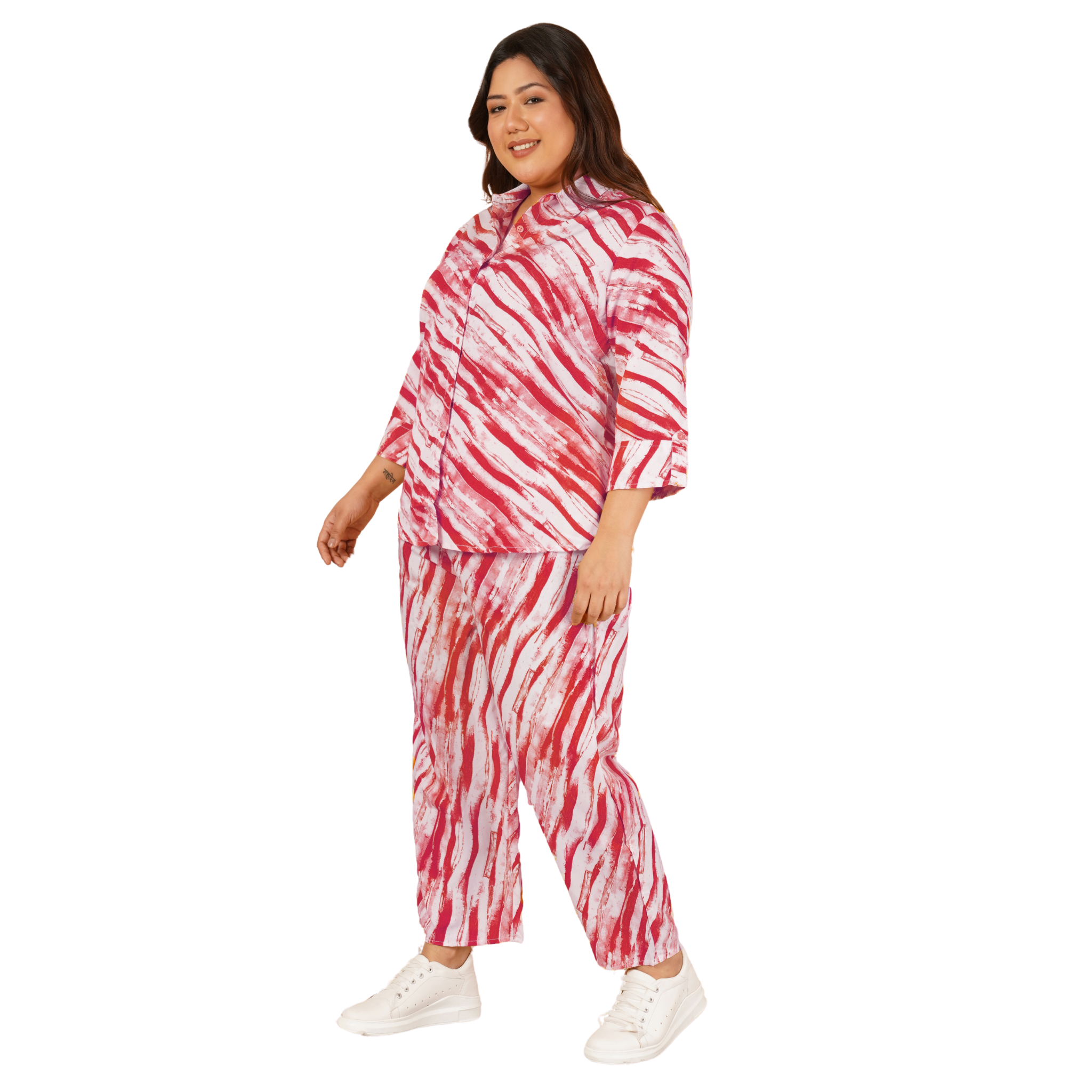 Red Leheriya Print Plus Size Co-Ord Set