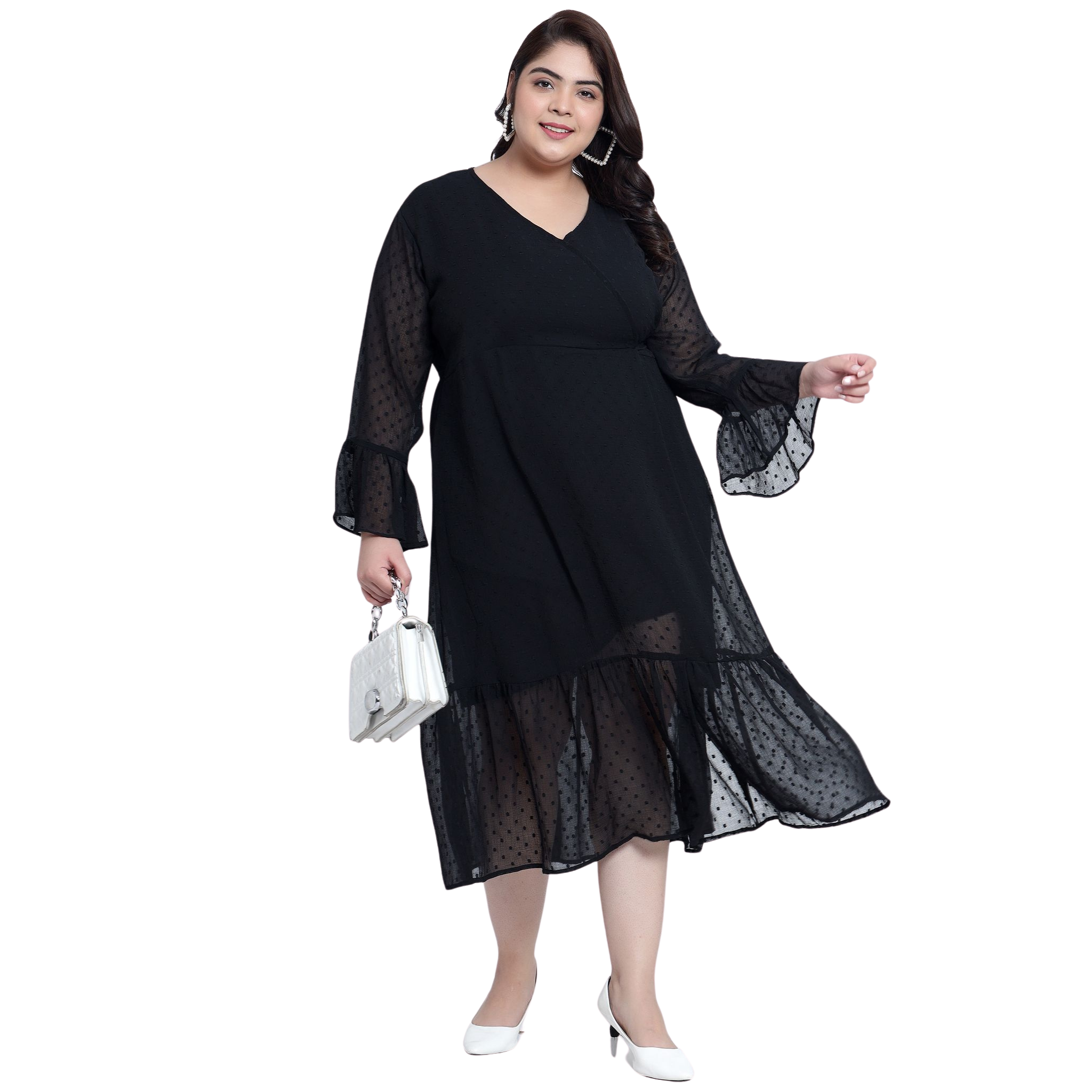 Black Georgette Tier Plus Size Dress