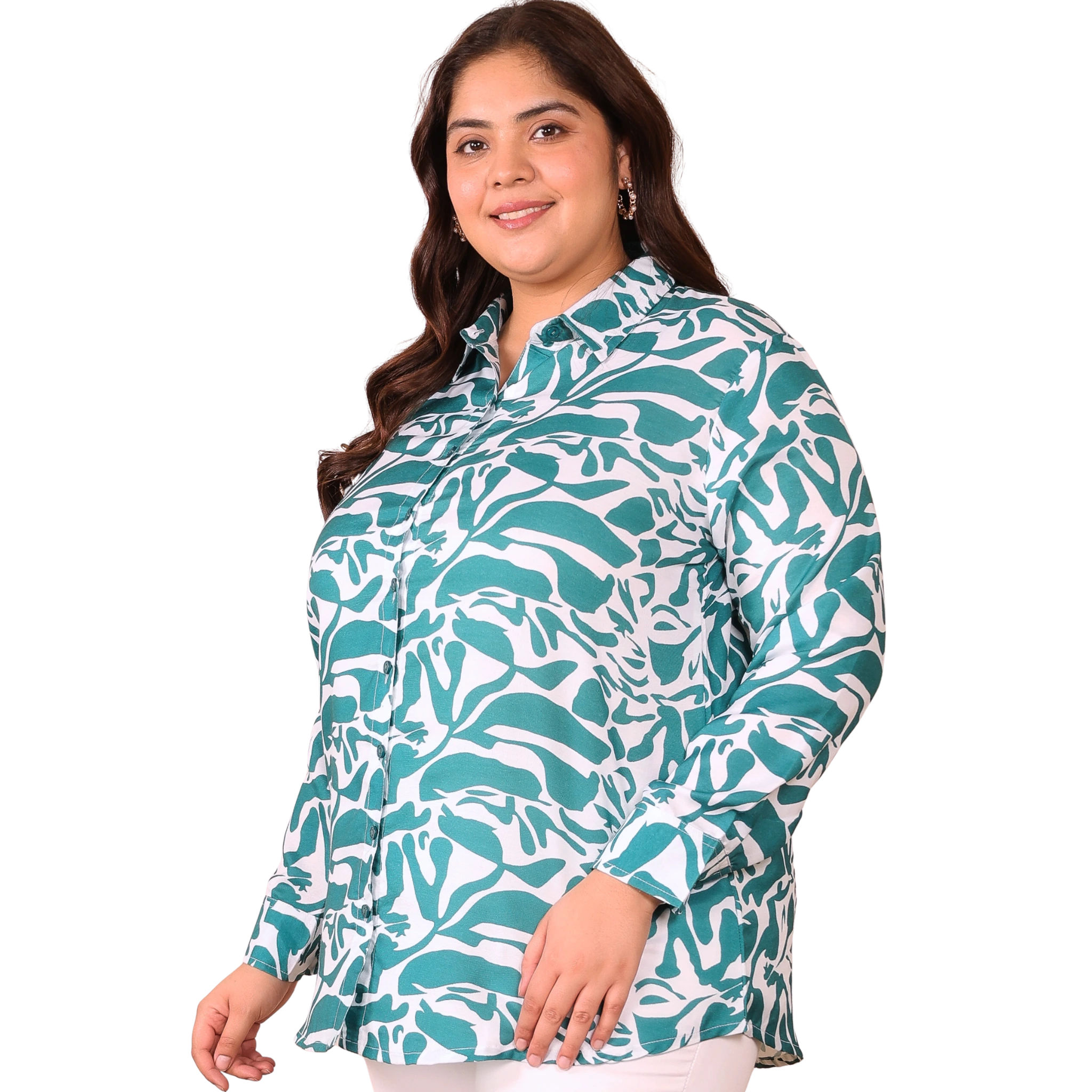 Green and White Abstract Plus Size Shirt