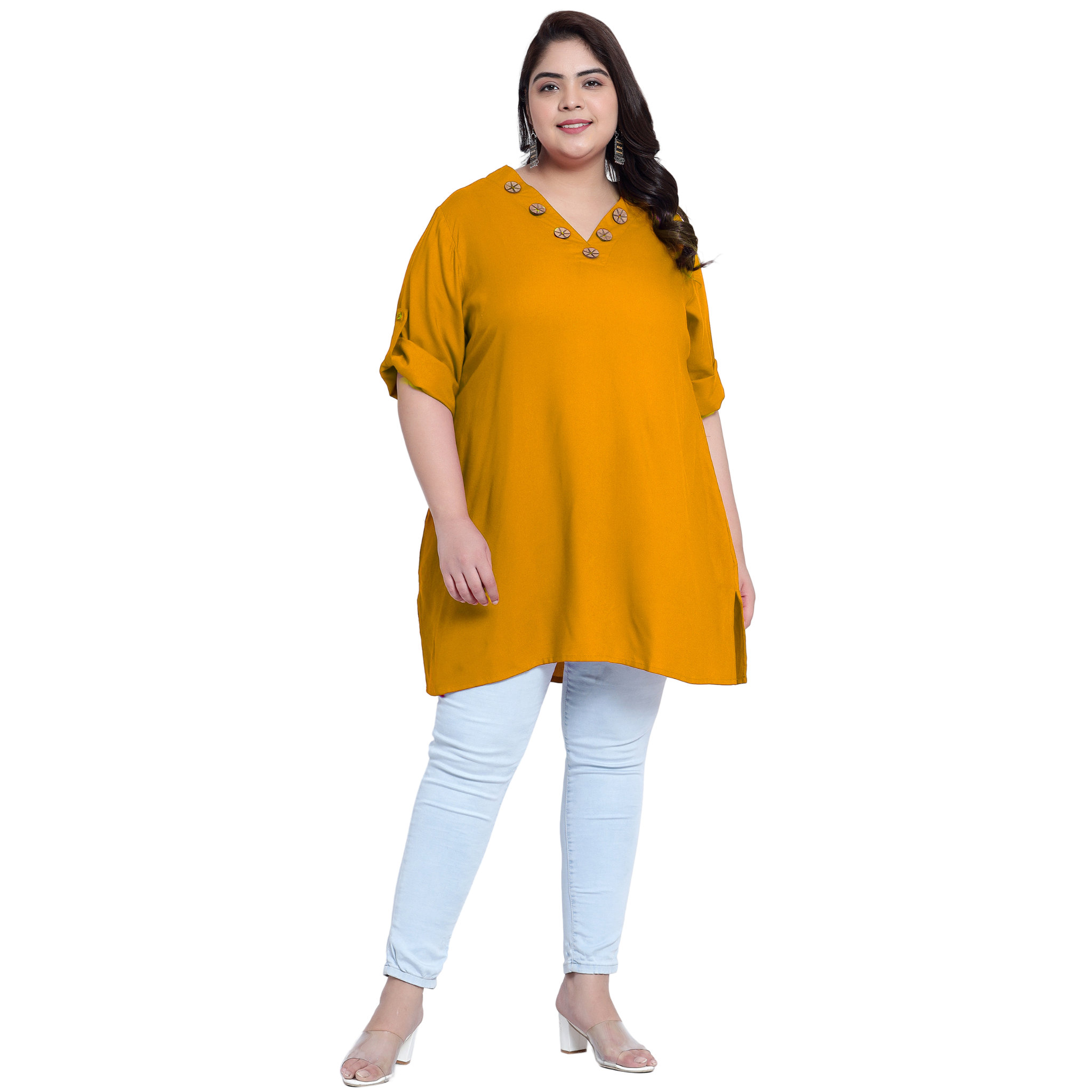 Mustard Collar Button Plus Size Tunic