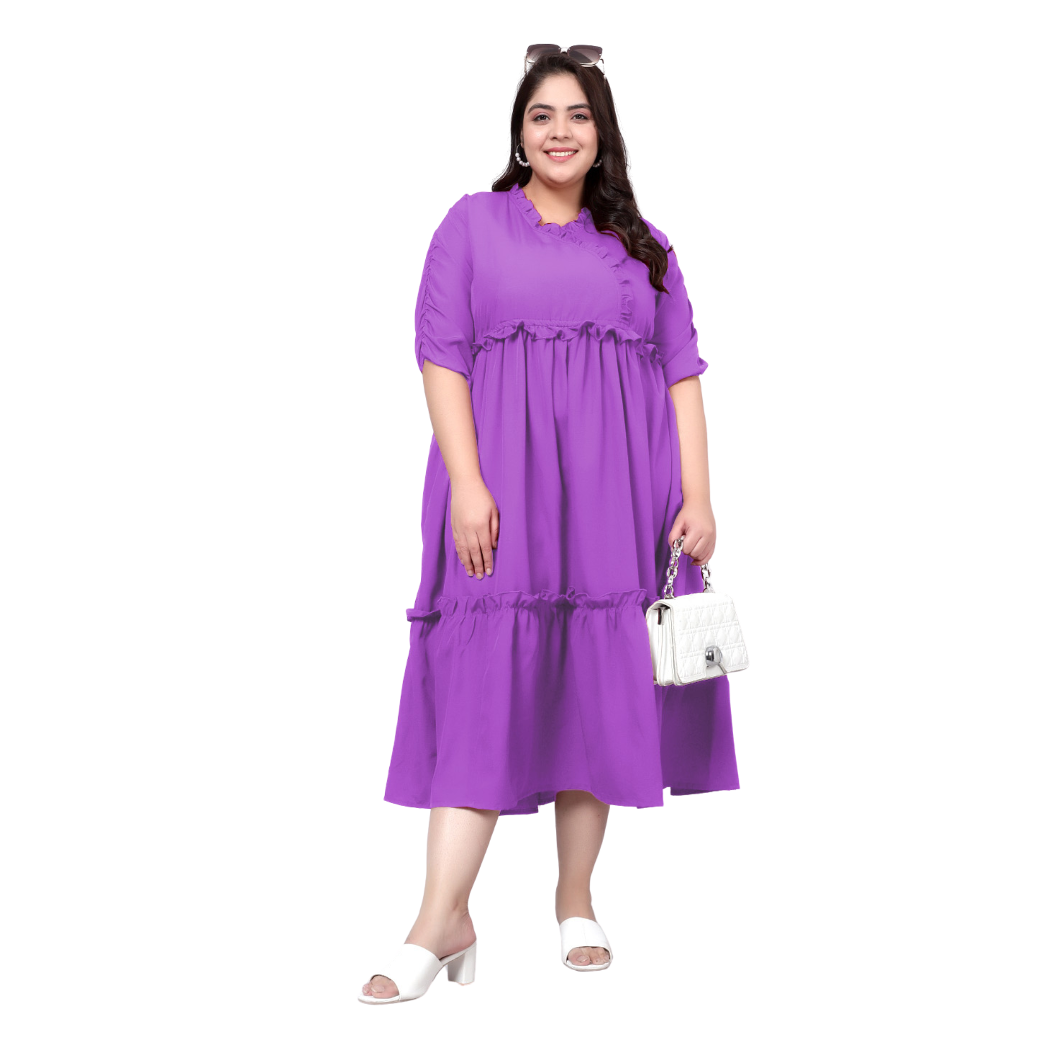 Lavender Solid Tier Plus Size Dress
