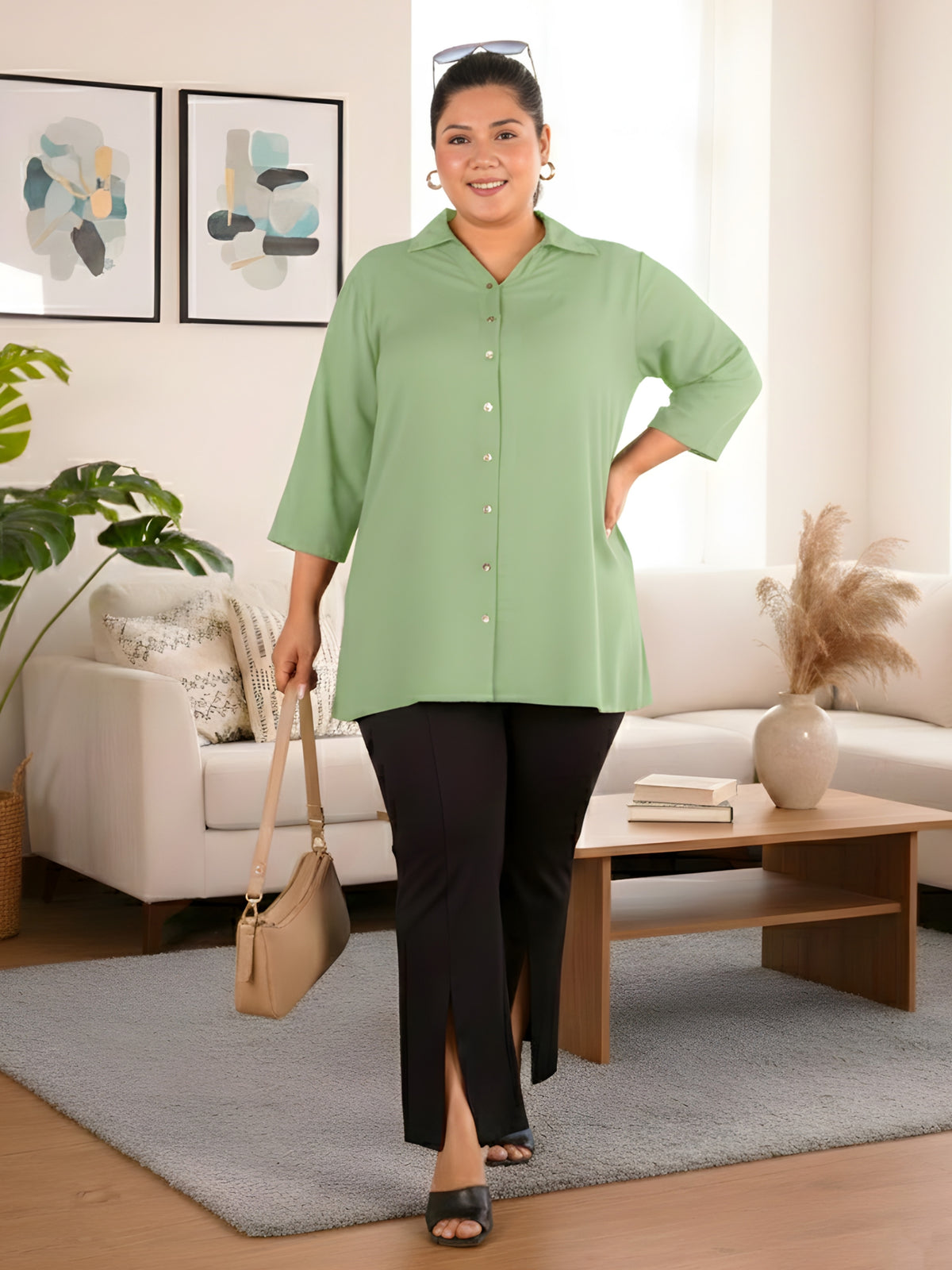 Mint Green Longline Plus Size Shirt