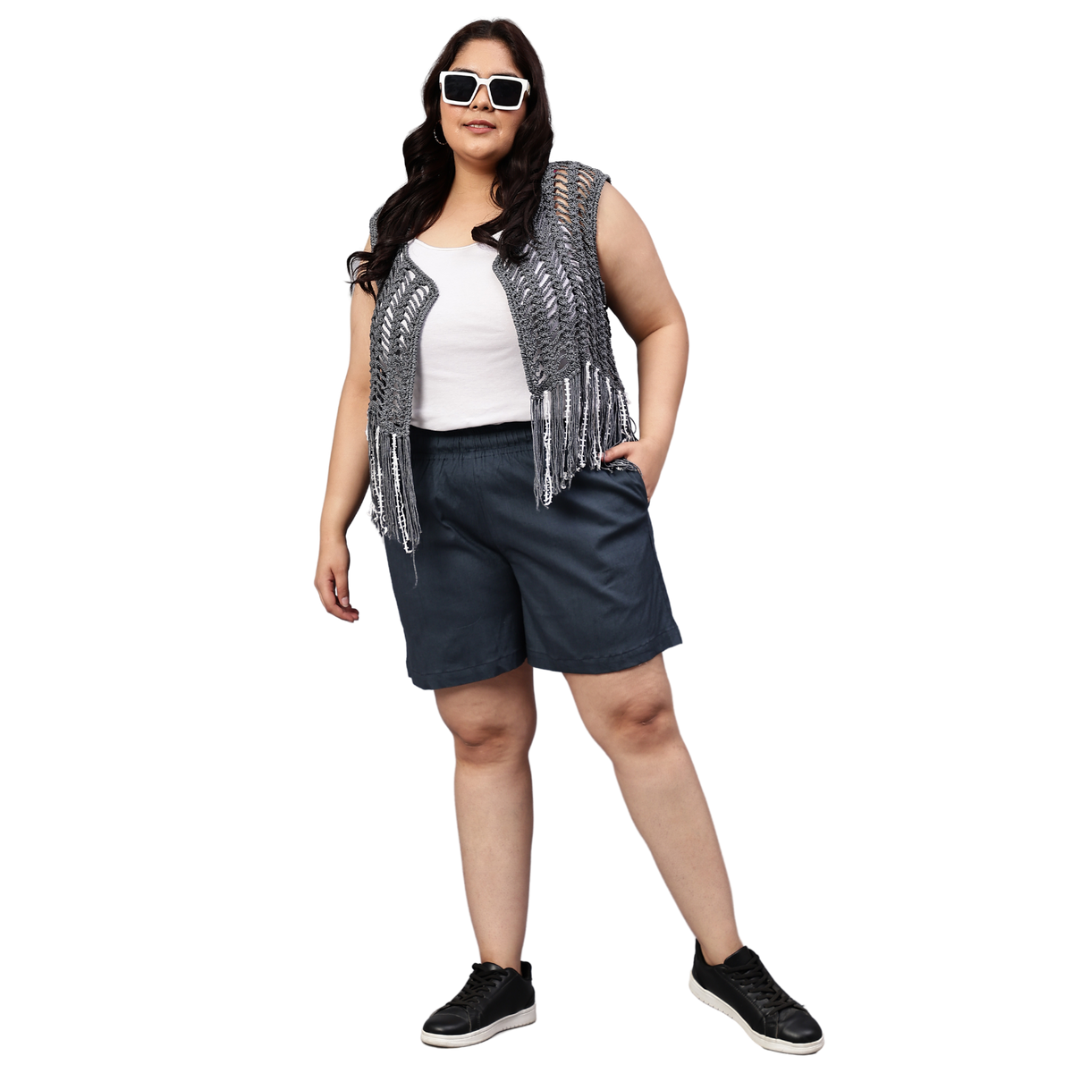 Grey Cotton Plus Size Shorts