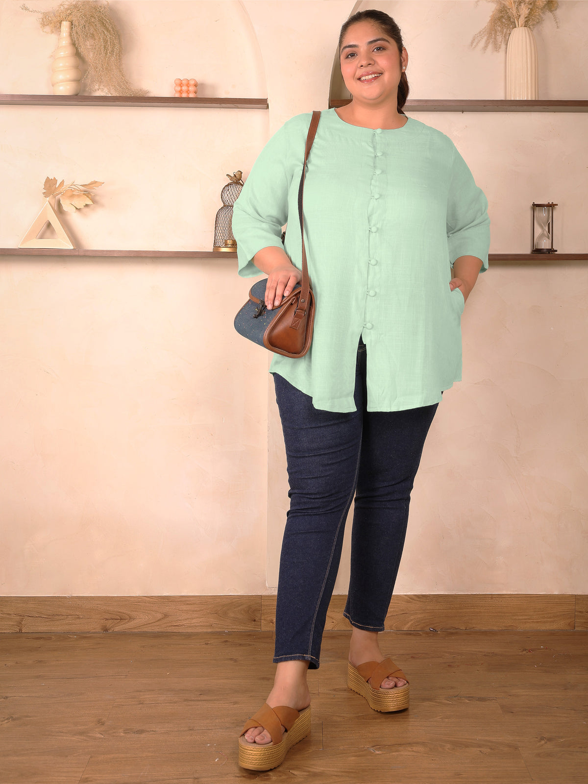 Green Cotton Linen Plus Size Tunic