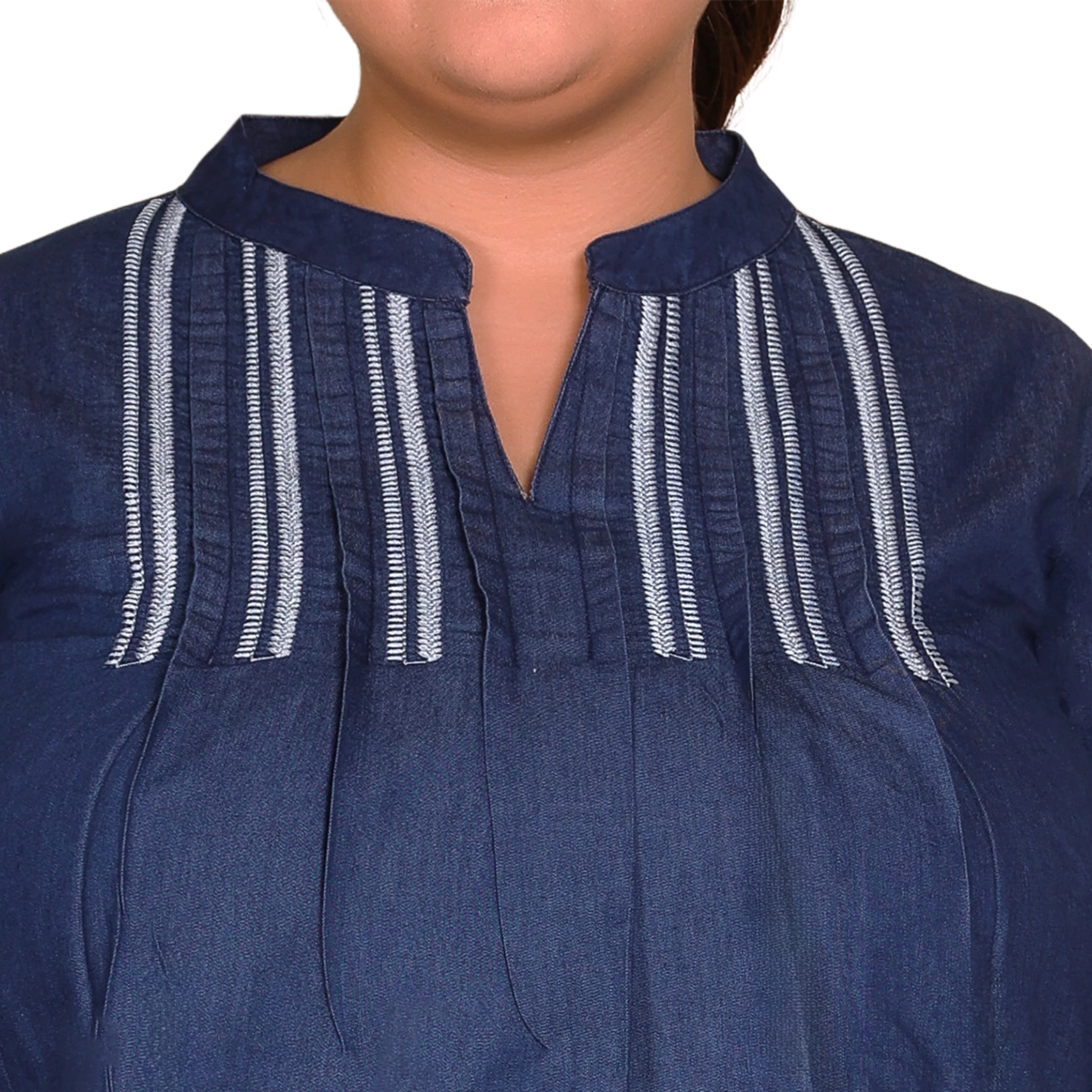 Denim Embroidered Plus Size Tunic