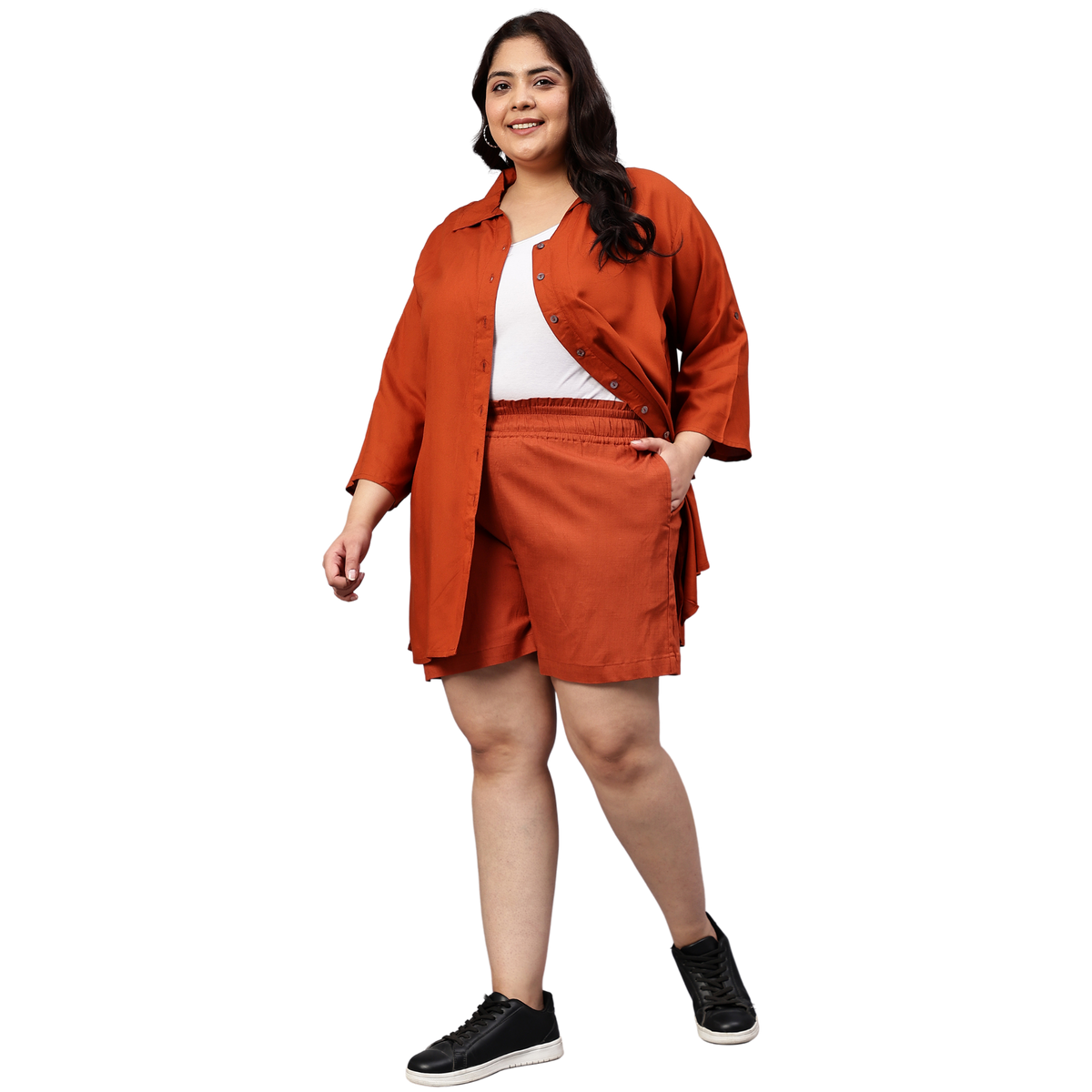 Rust Orange Cotton Plus Size Shorts