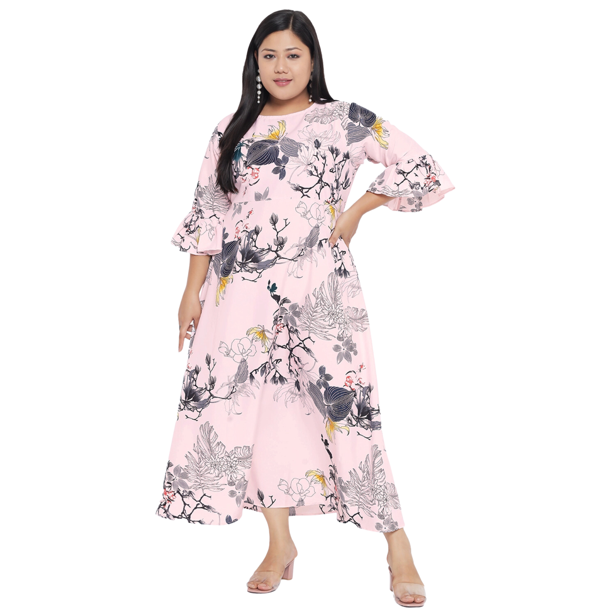 Pink Floral Maxi Plus Size Dress