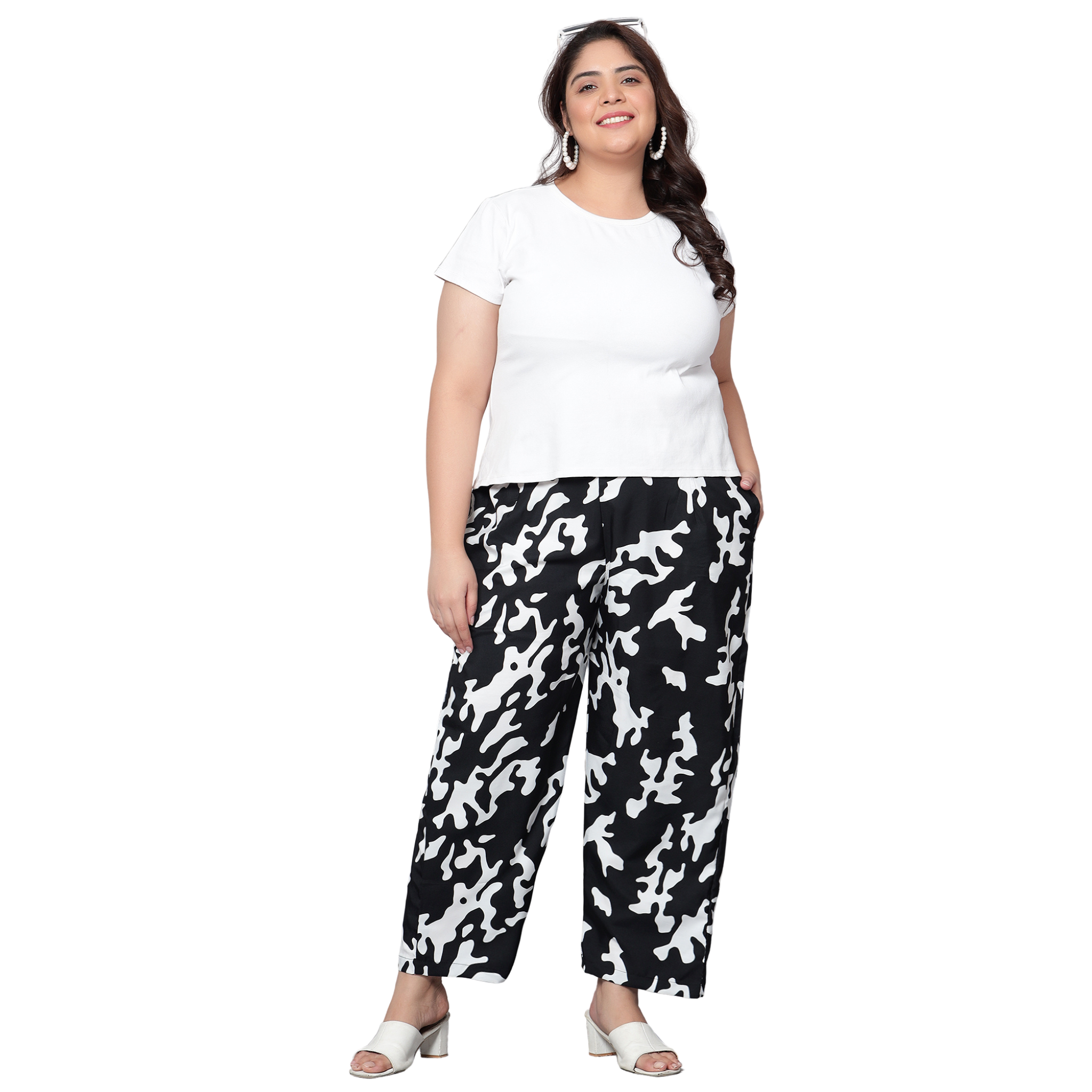 Black and White Abstract Plus Size Trousers