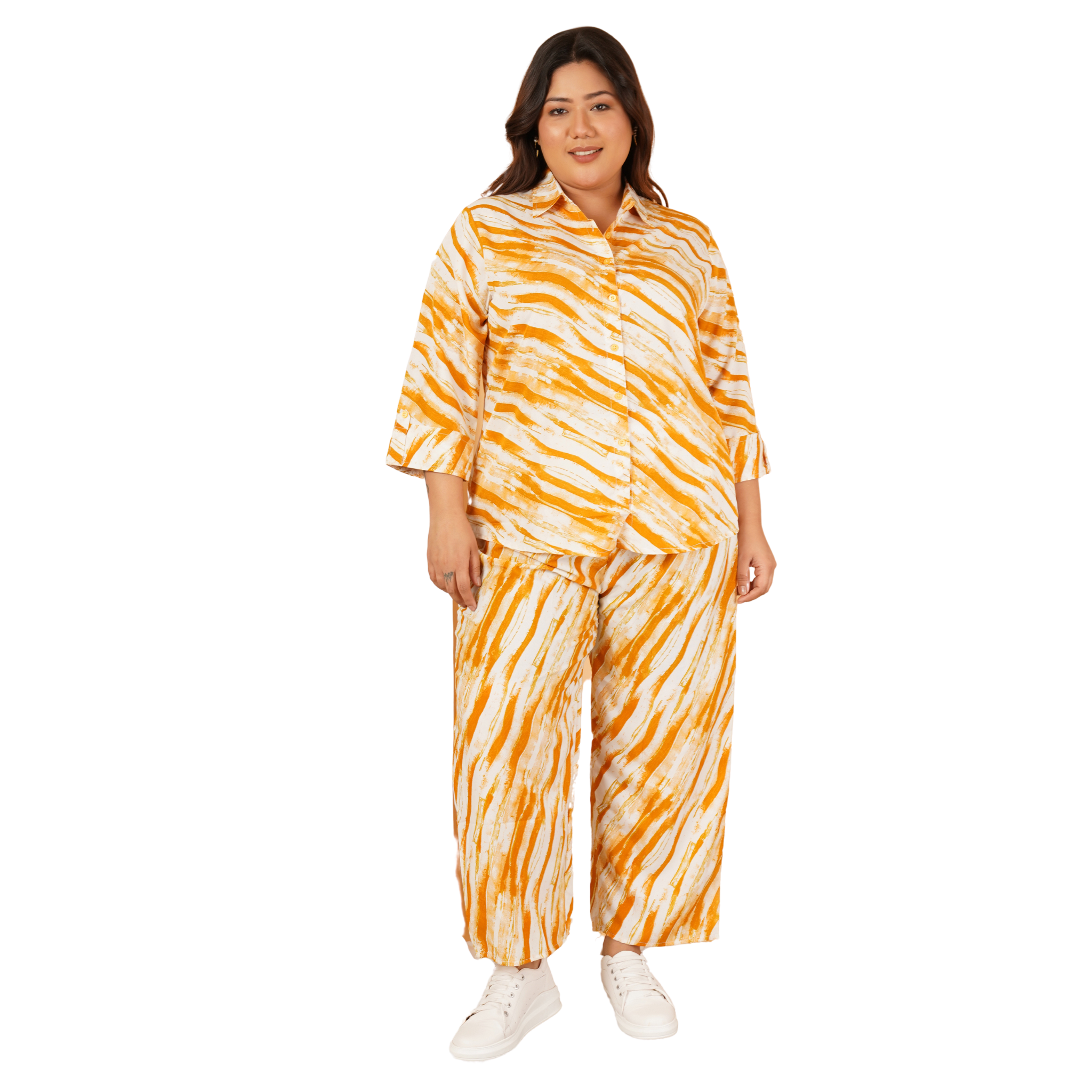 Yellow Leheriya Print Plus Size Co-Ord Set
