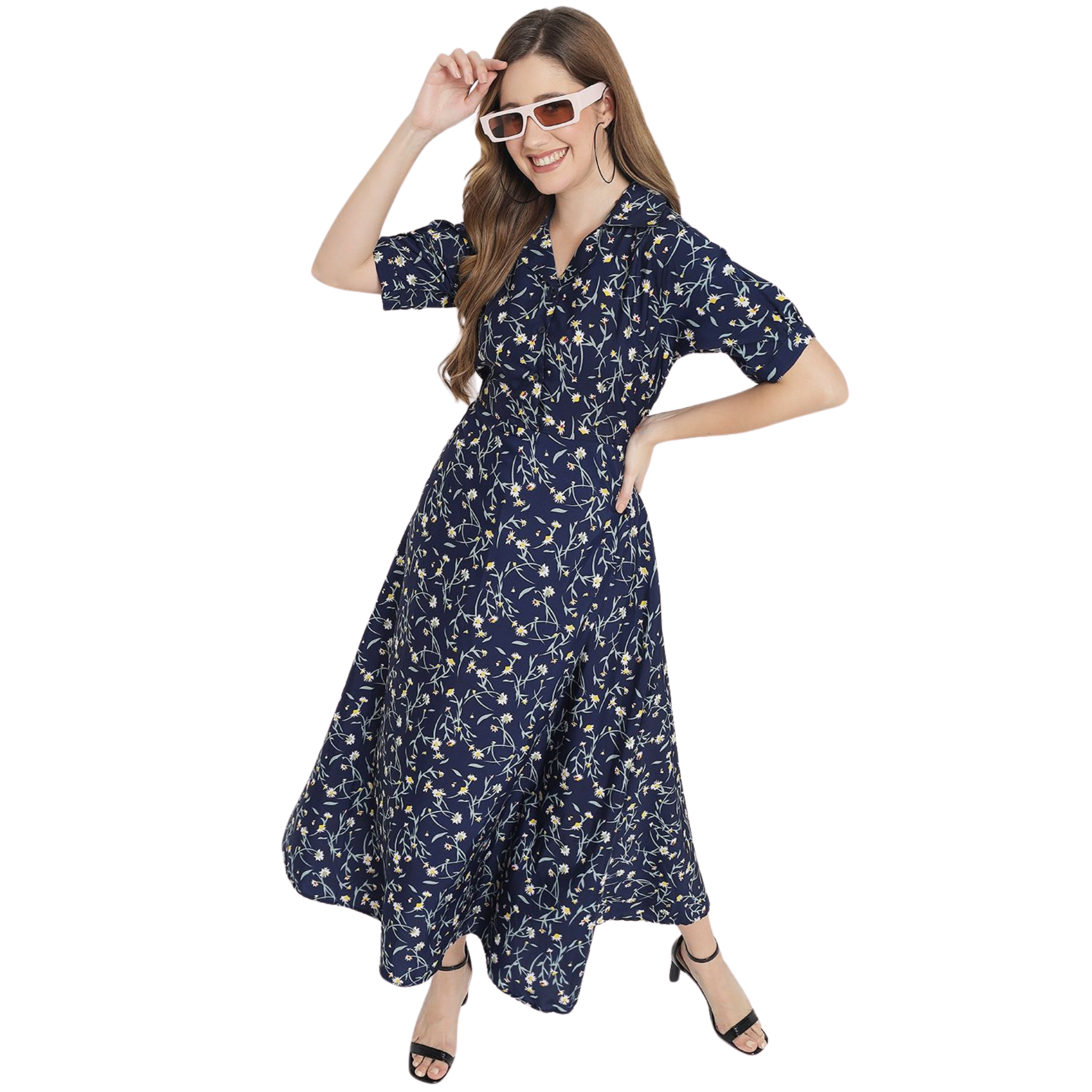 Blue Floral Fit And Flare Dress