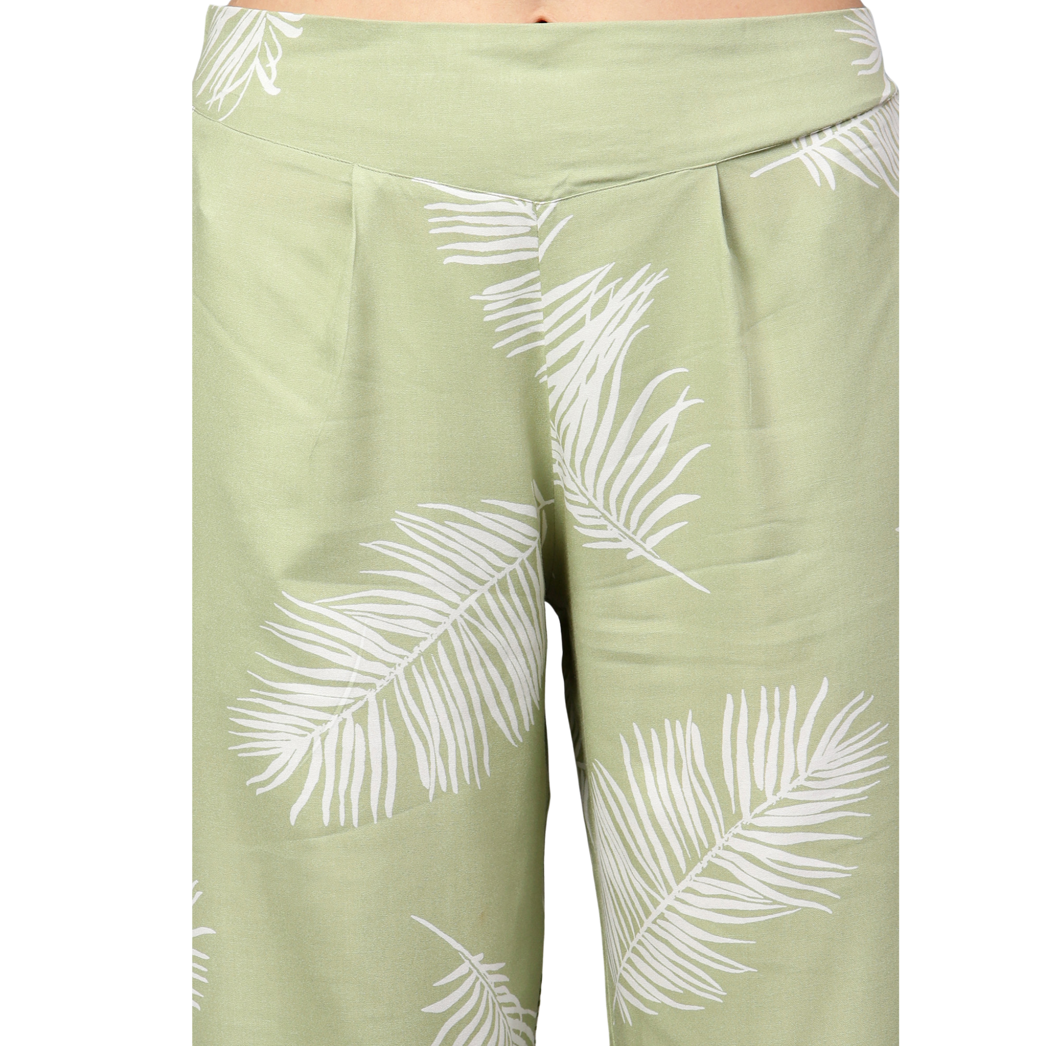 Green Leaf Print Trousers