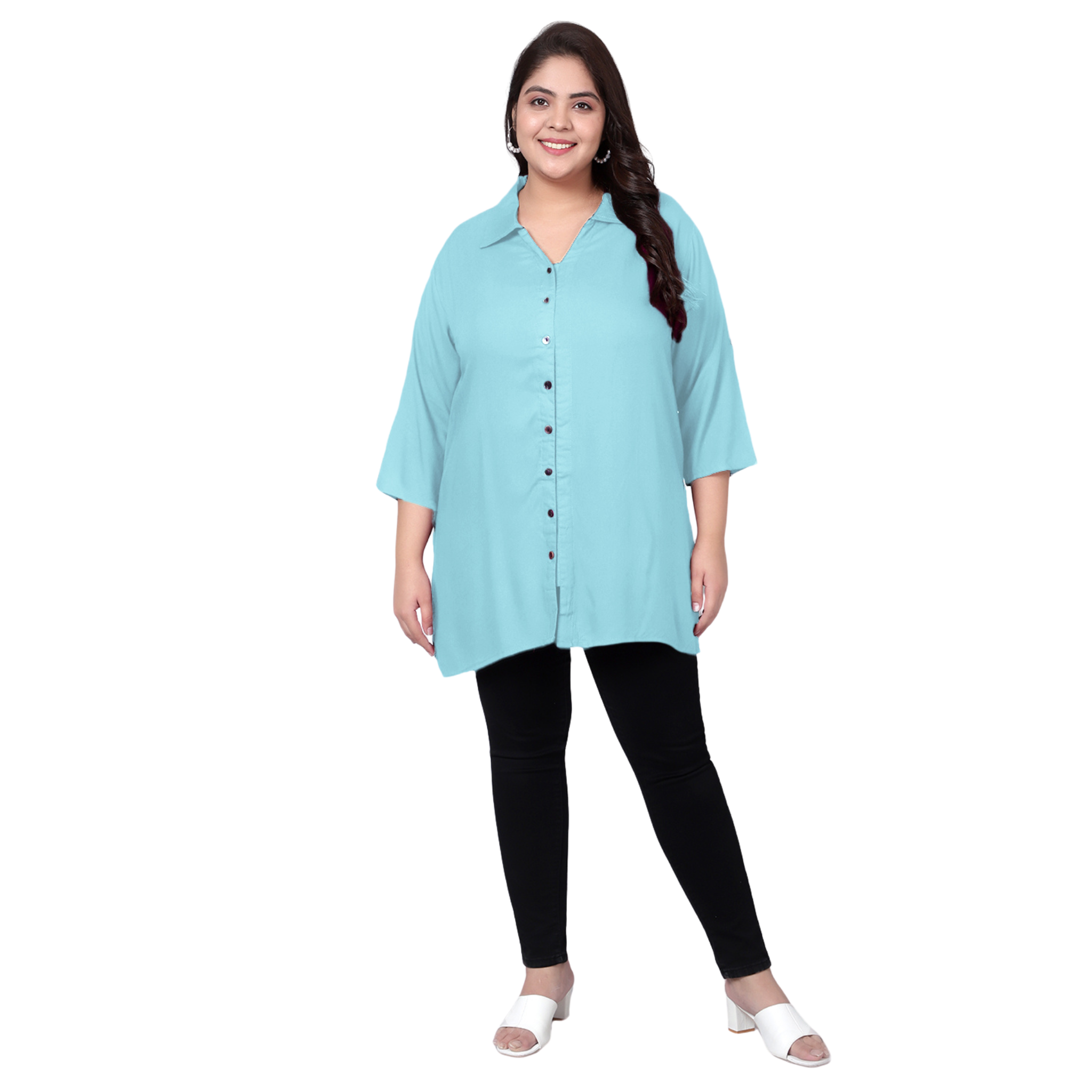 Light Blue Longline Plus Size Shirt