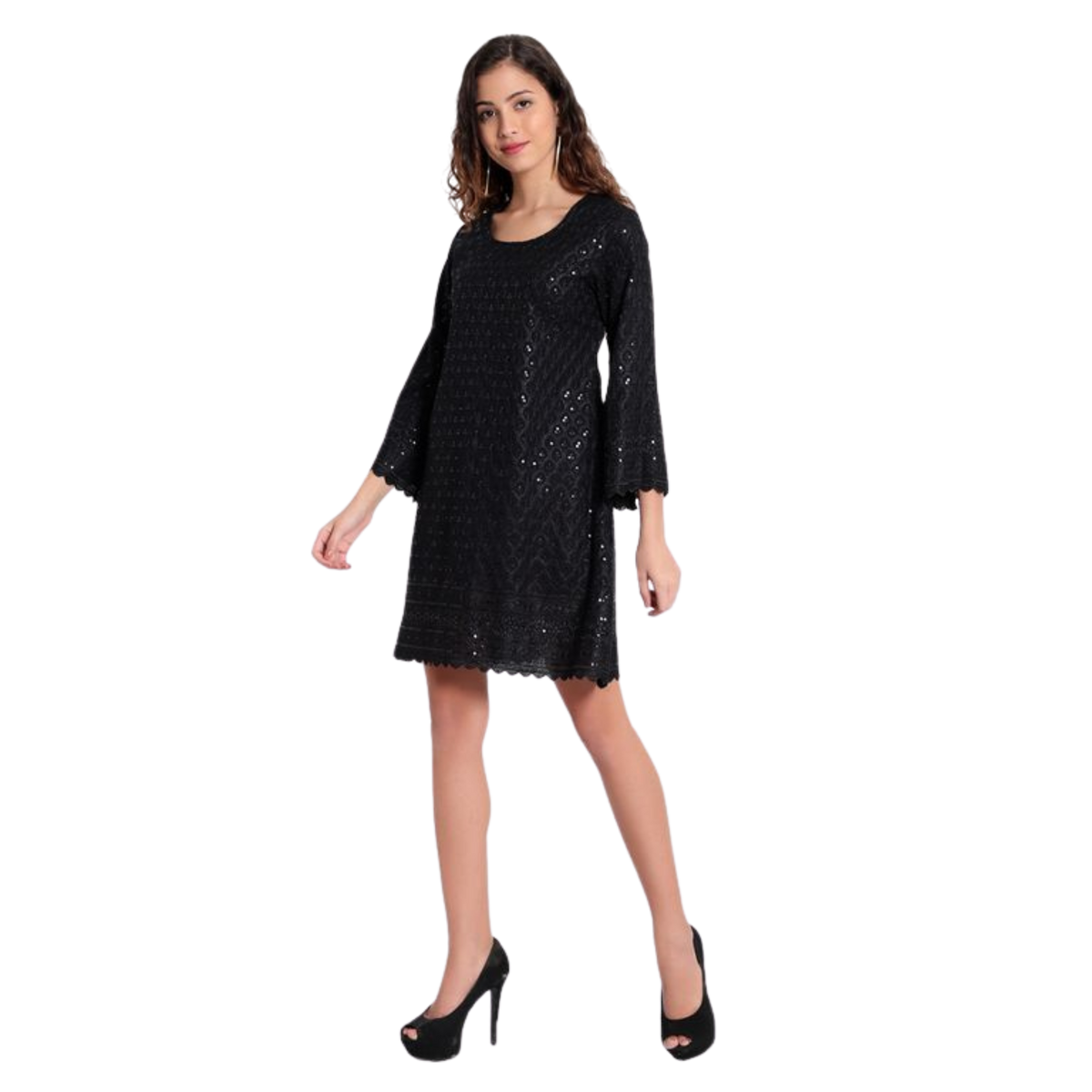 Black Embroidered Sequin Dress