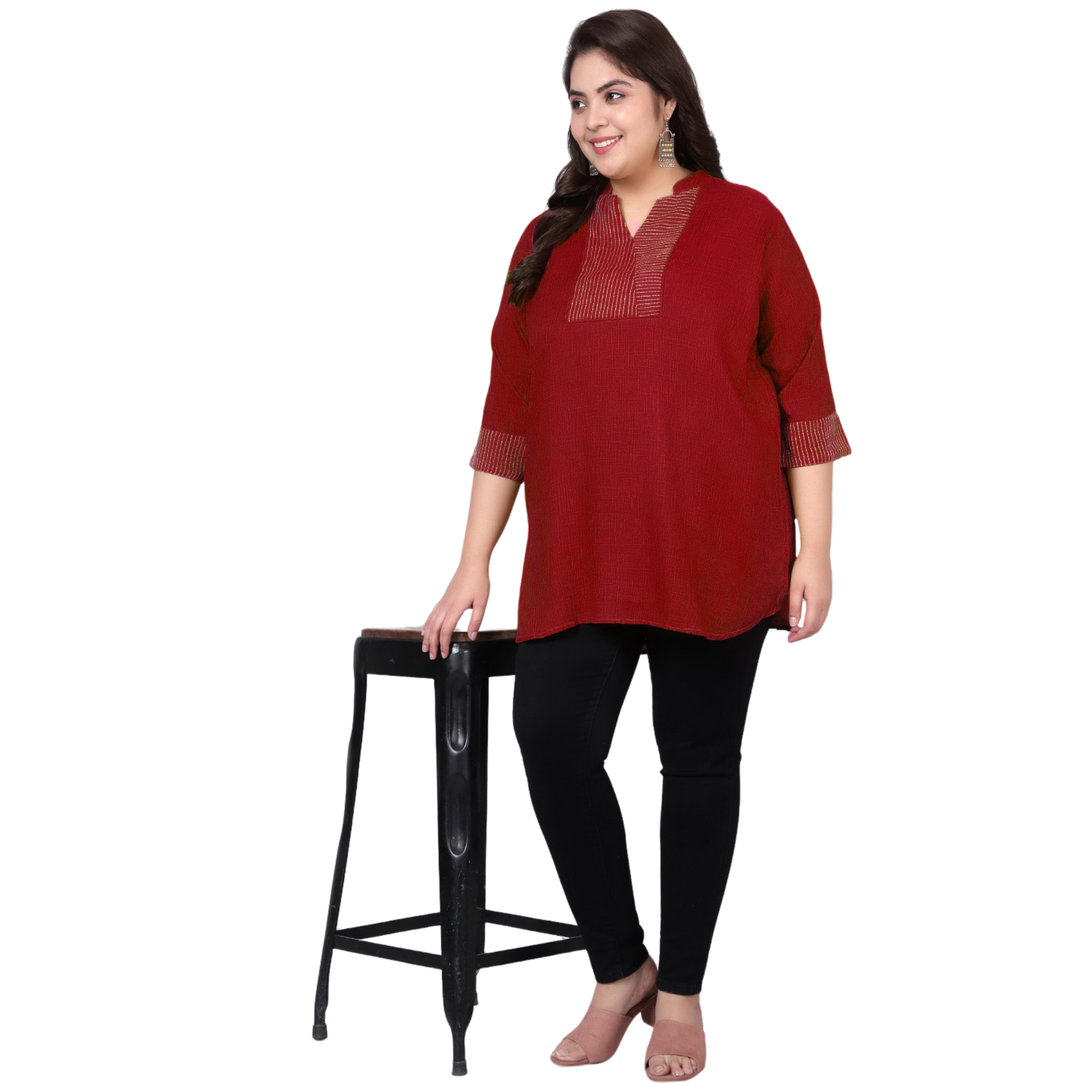 Maroon Embroidered Plus Size Tunic