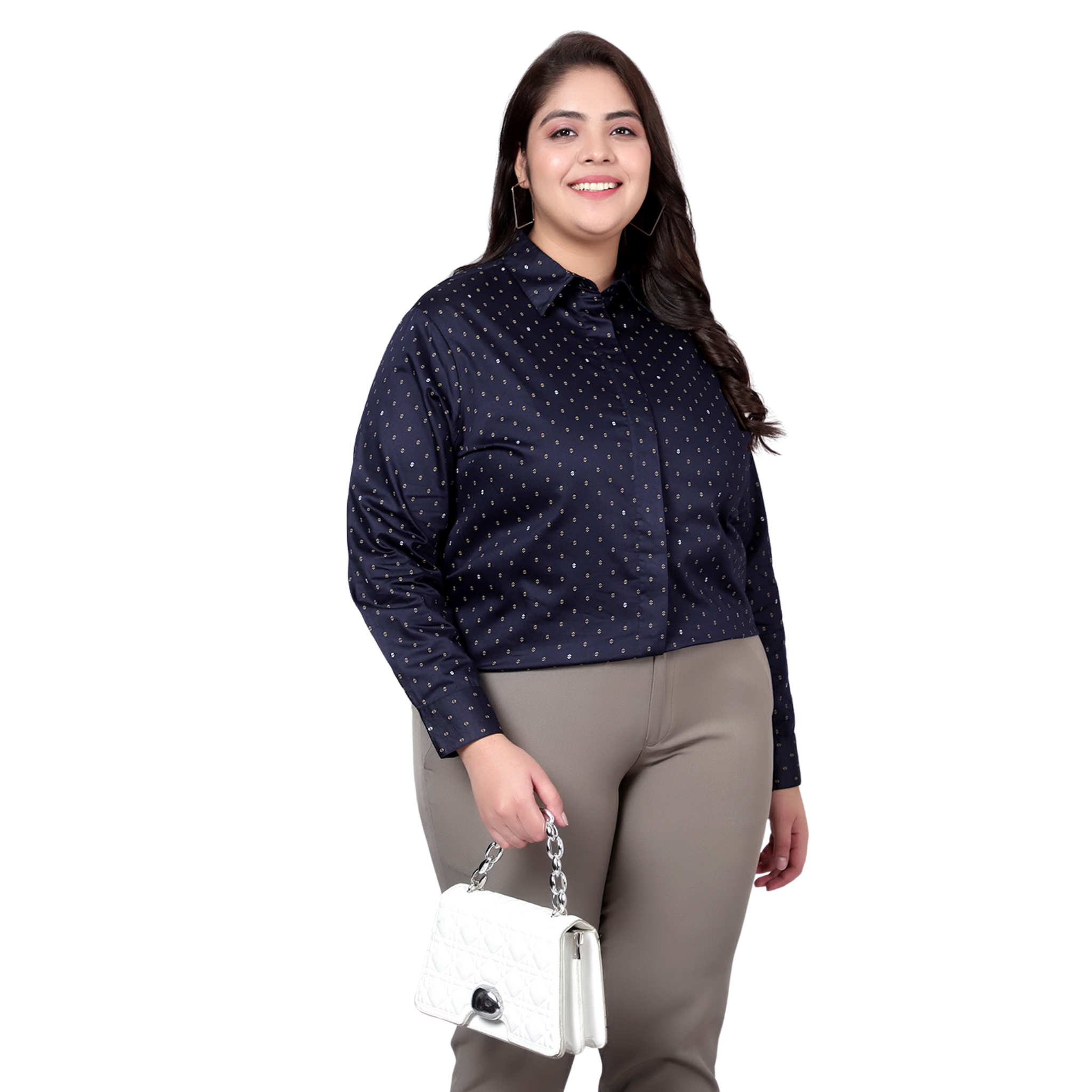 Blue Print Formal Plus Size Shirt