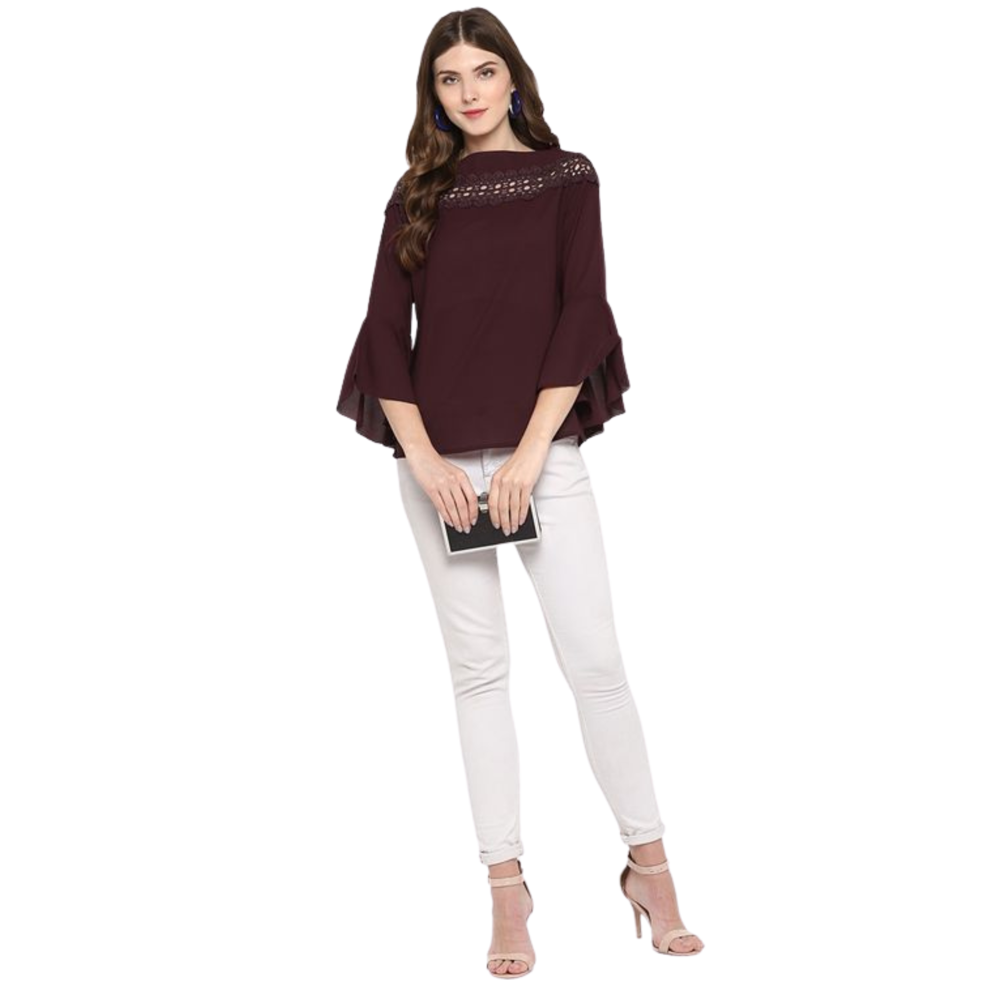 Brown Solid Lace Top