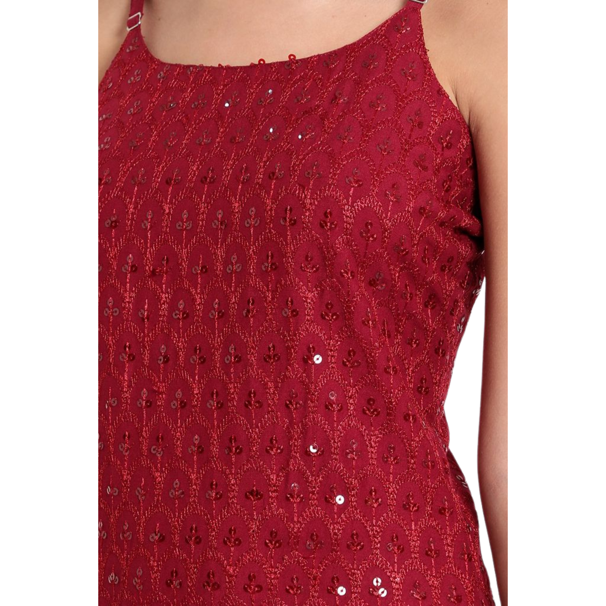 Red Sequinned Strap Dress
