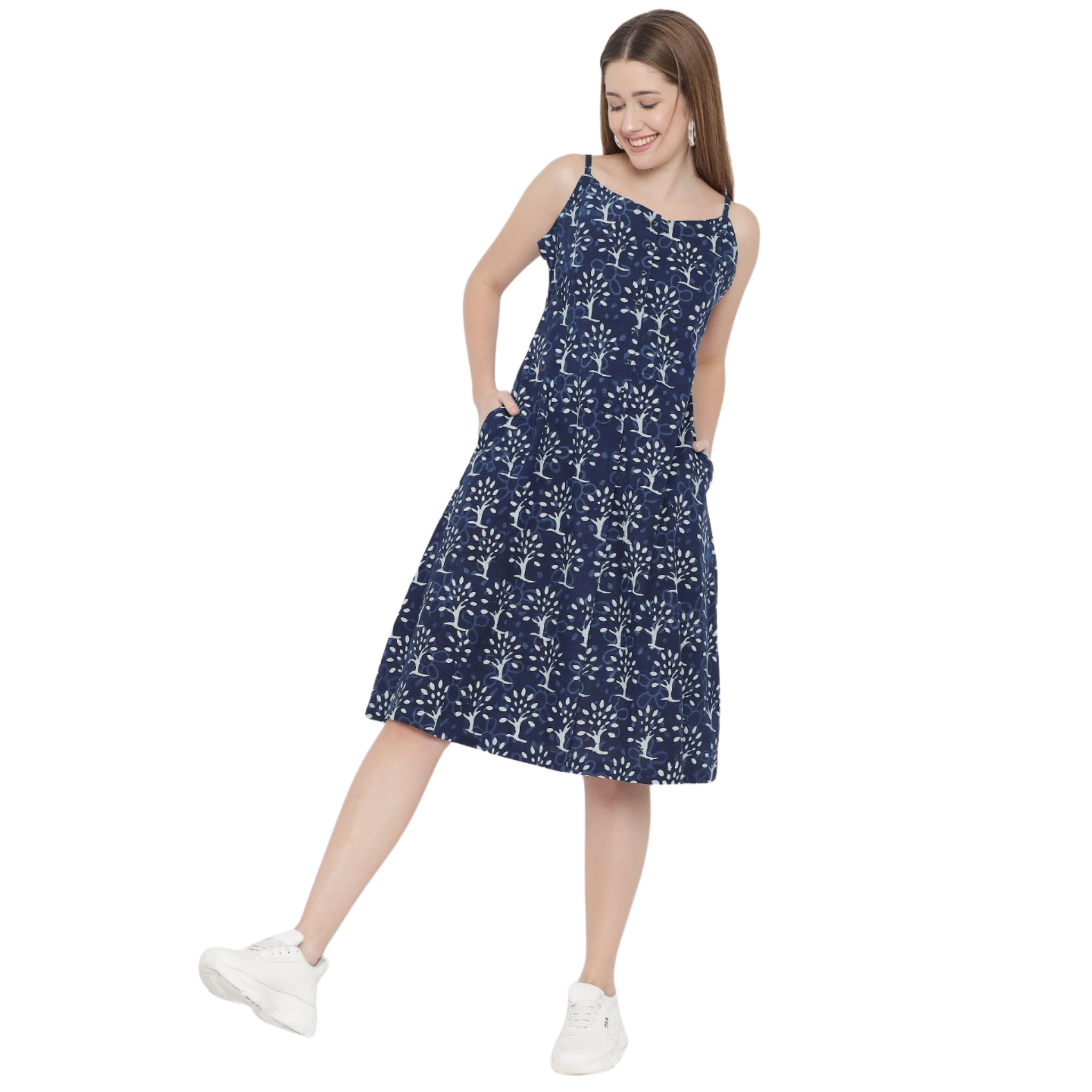Blue A-Line Hand Block Dress