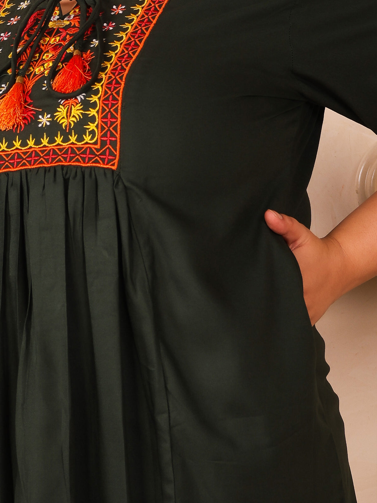 Dark Green Embroidered Plus Size Tunic