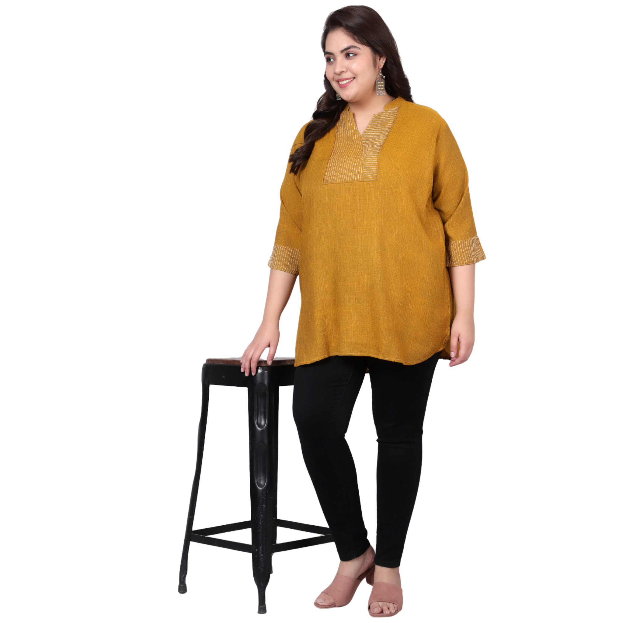 Mustard Embroidered Plus Size Tunic
