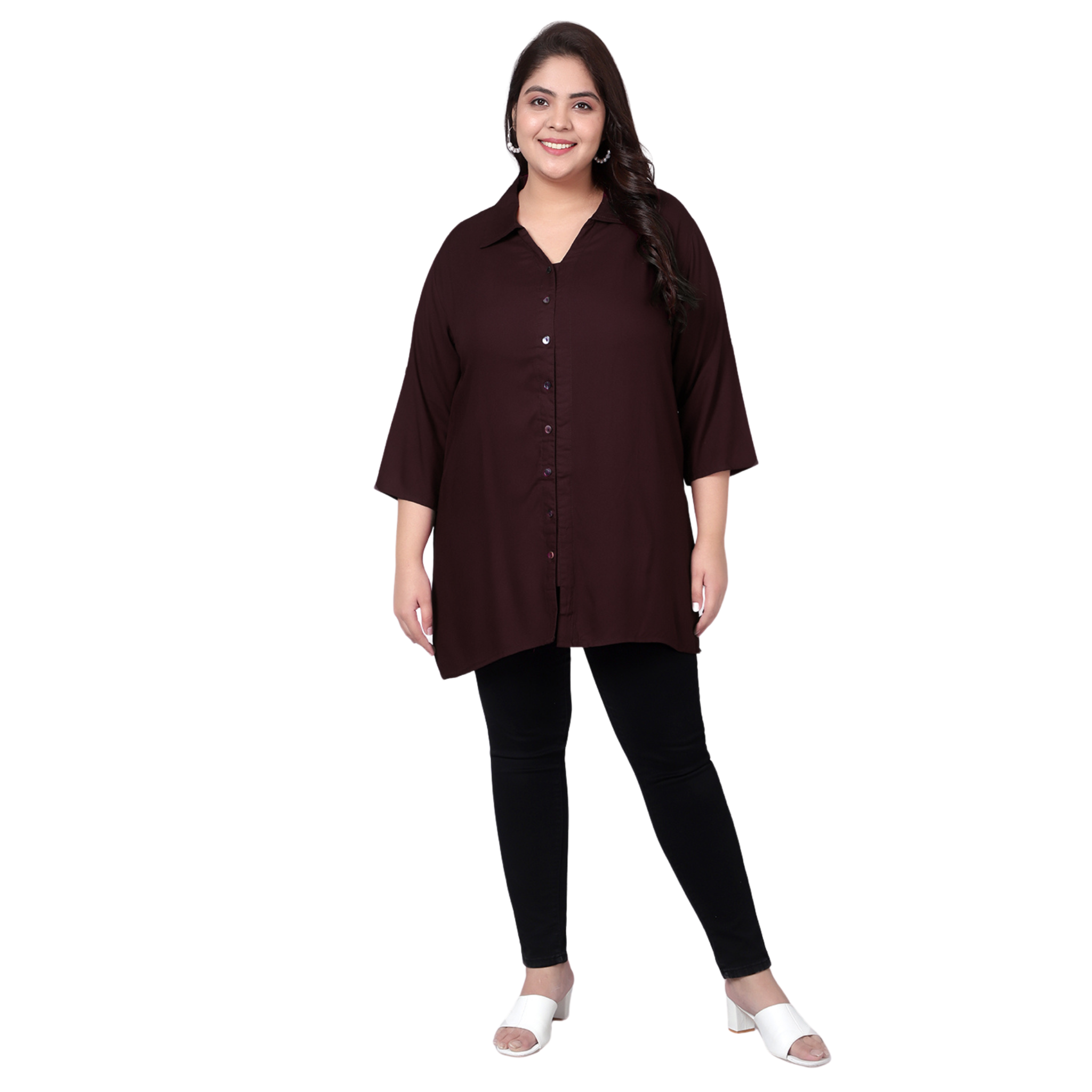 Brown Longline Plus Size Shirt