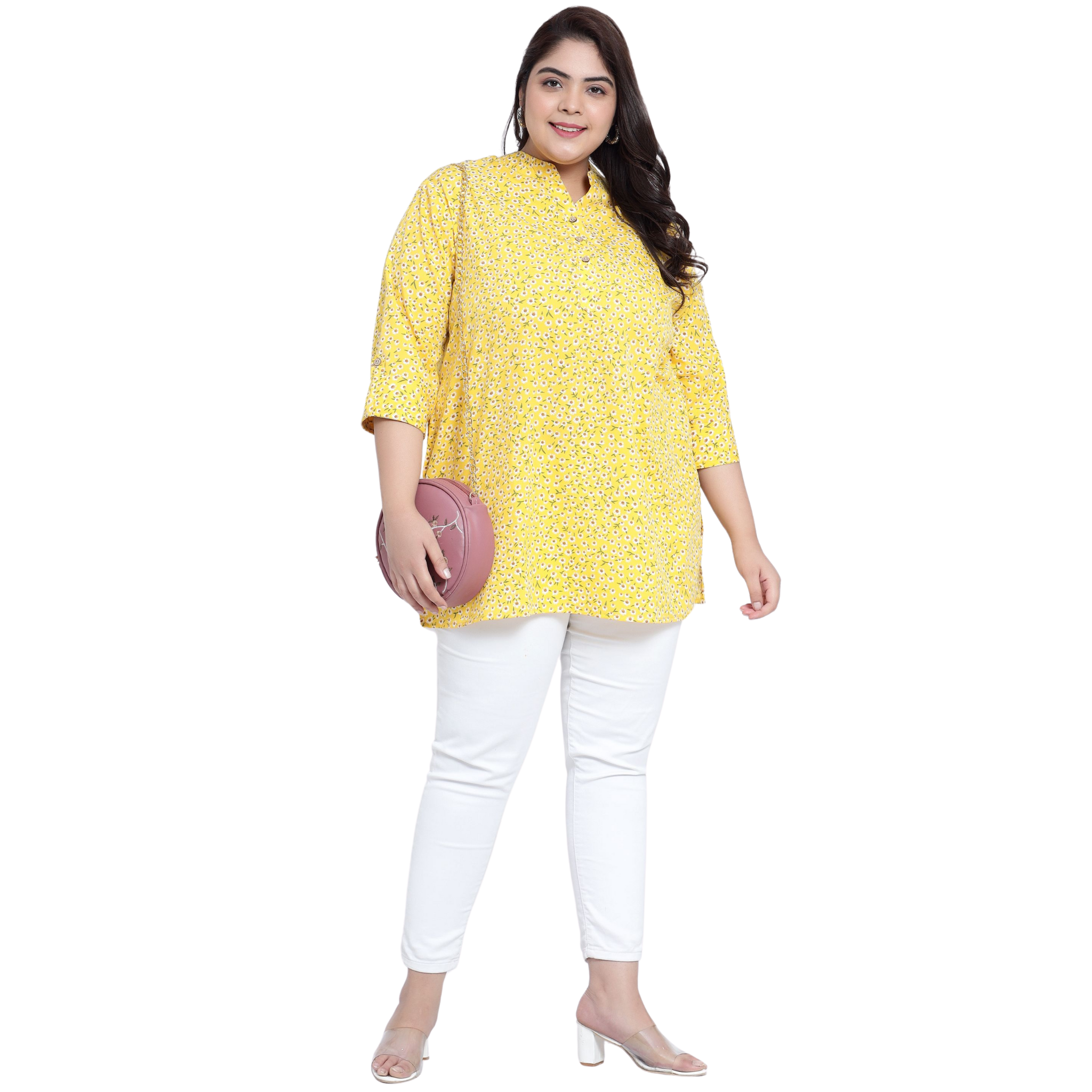 Yellow Floral Print Plus Size Tunic