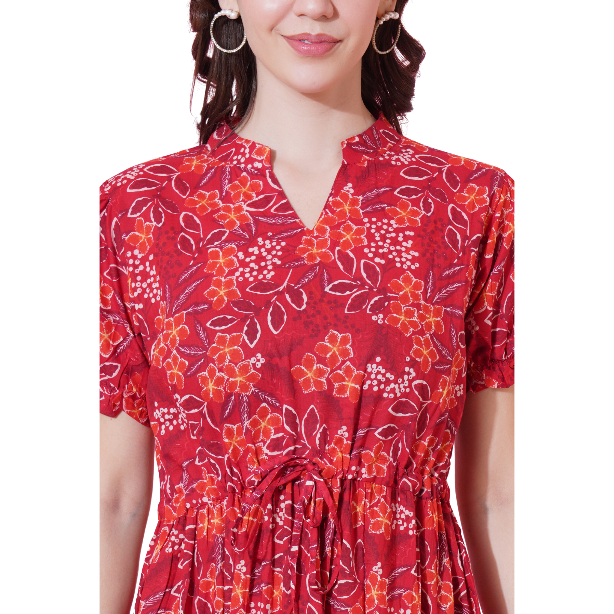 Red Floral Tiered Dress