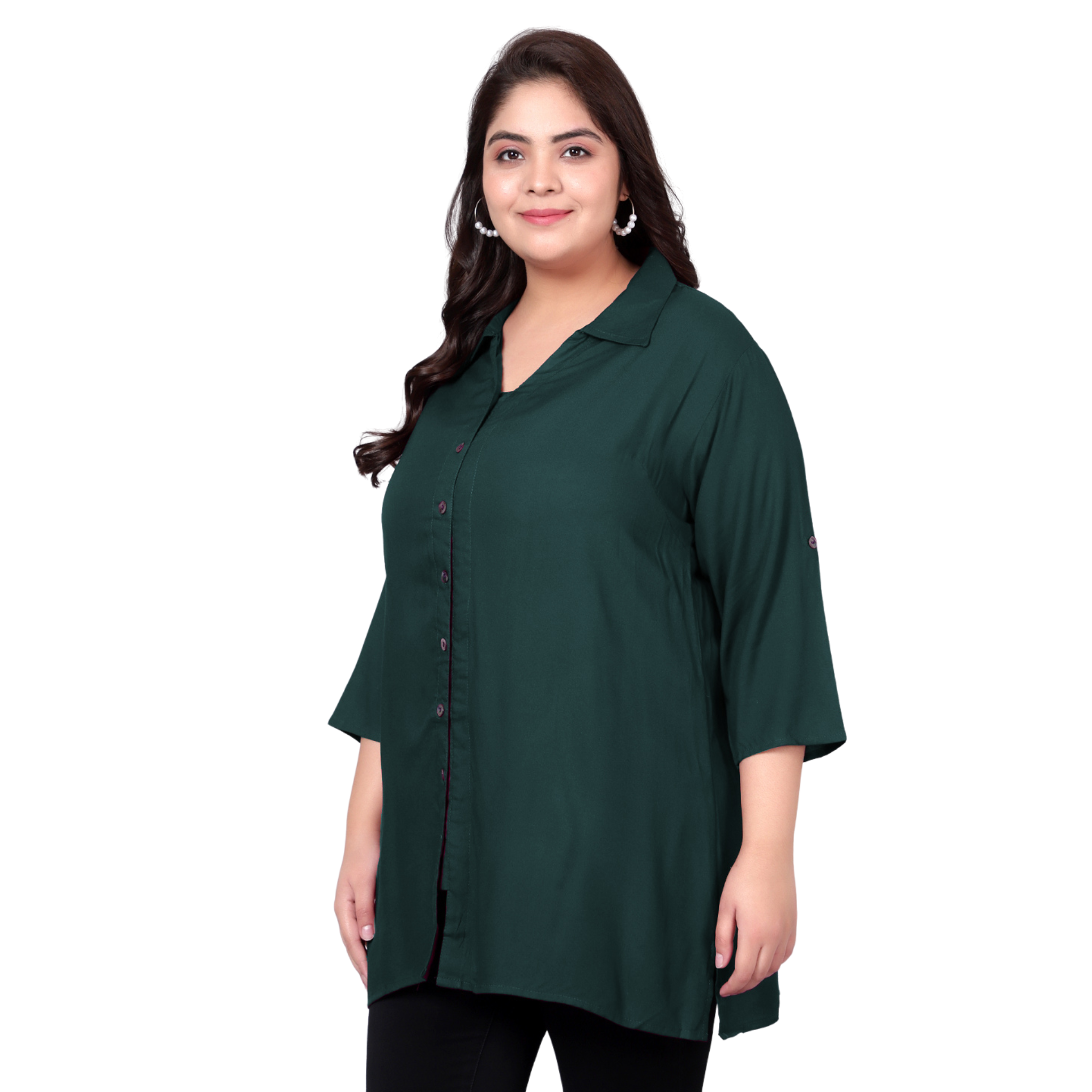 Dark Green Longline Plus Size Shirt