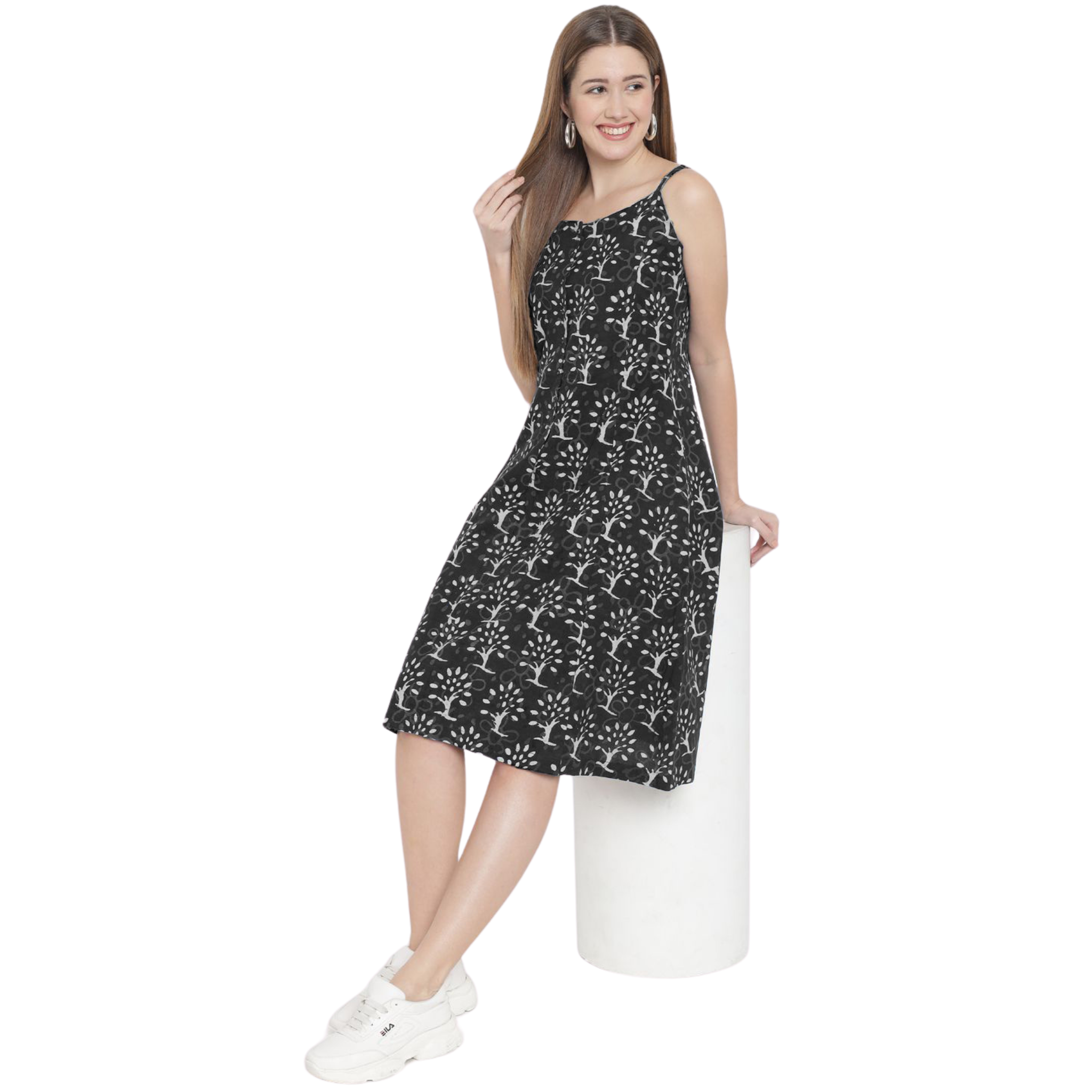 Black A-Line Hand Block Dress