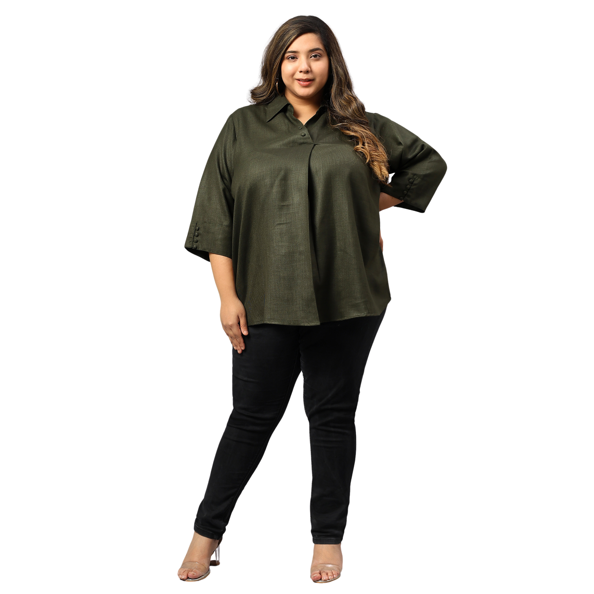 Green Woolen Blend Plus Size Tunic