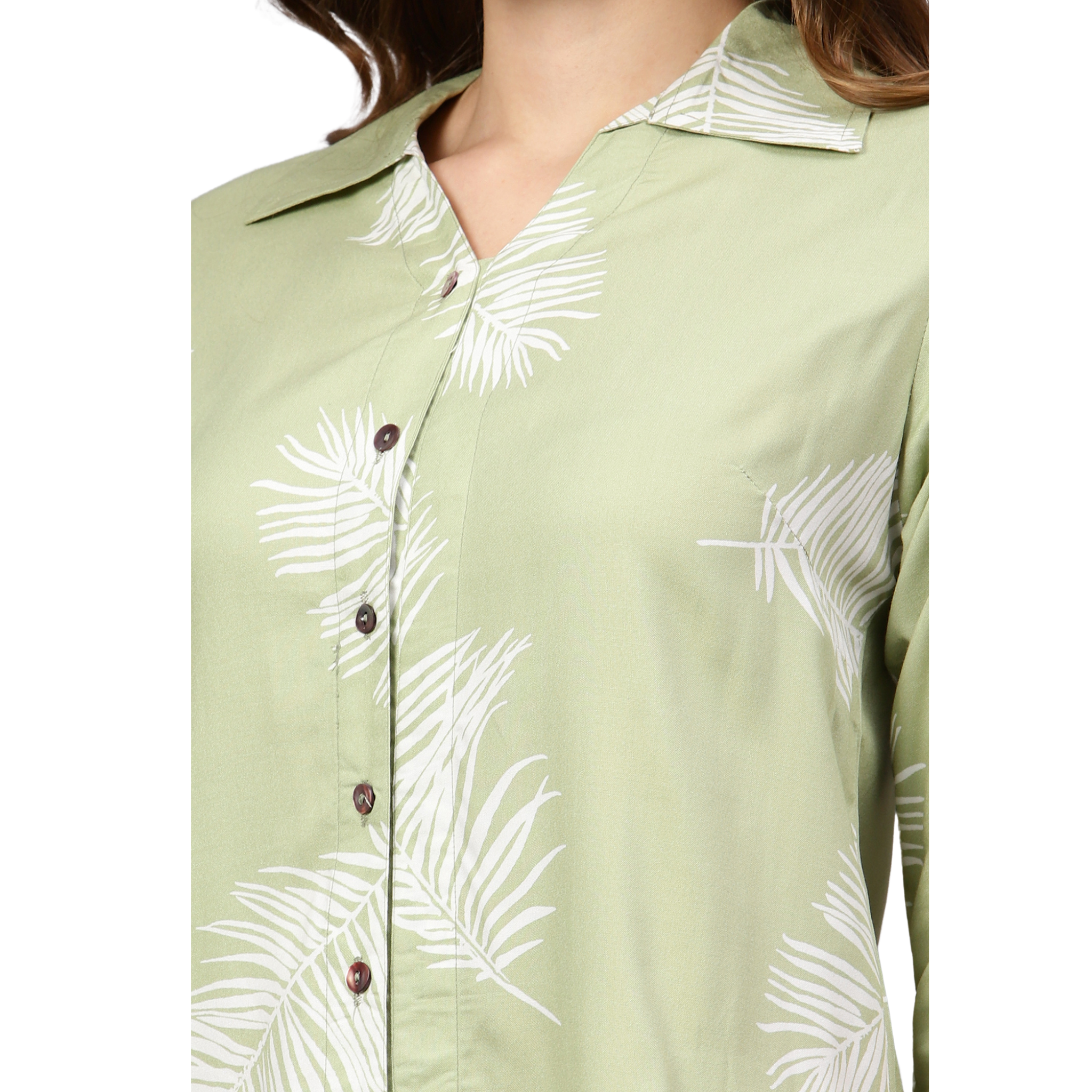 Green Leaf Print Shirt