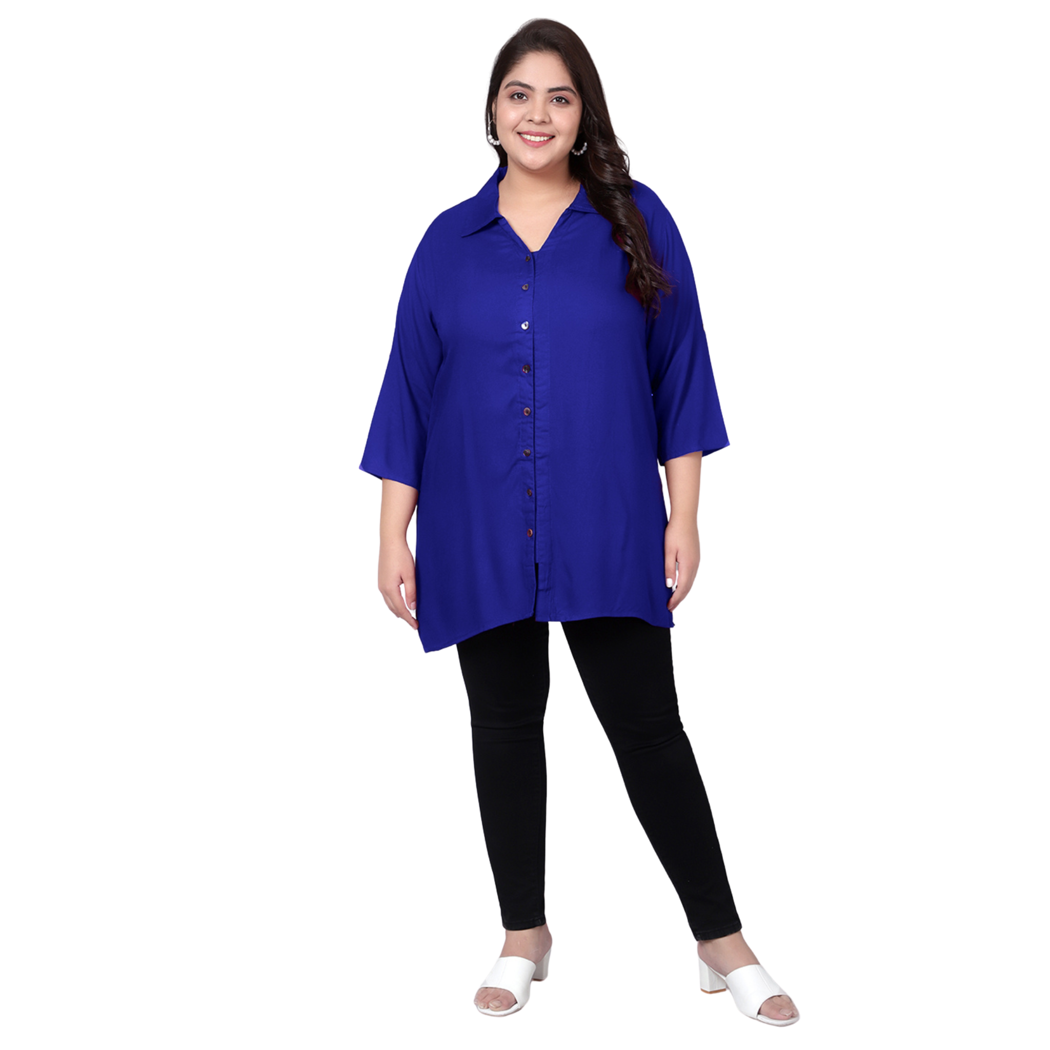 Blue Longline Plus Size Shirt