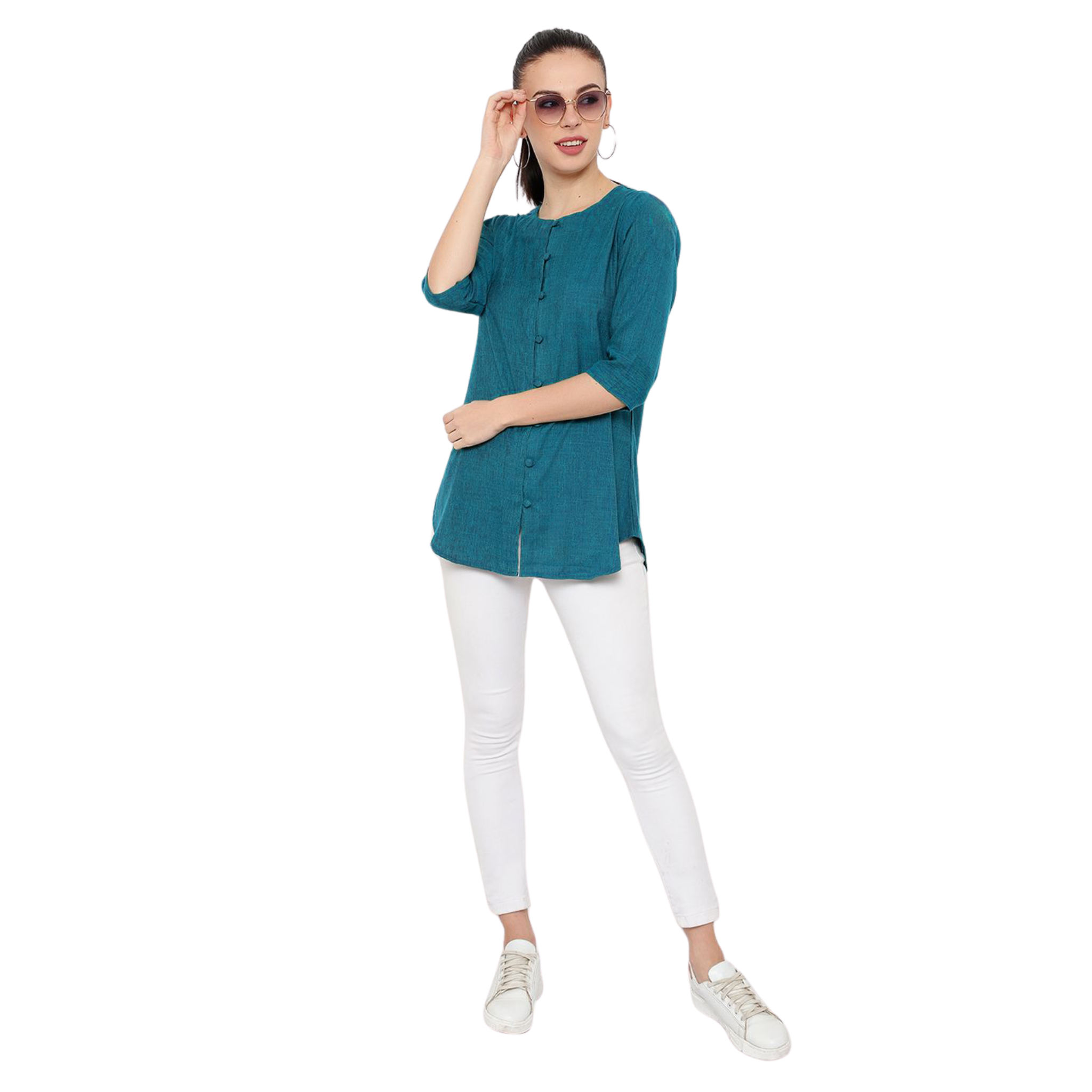 Turquoise Cotton Linen Tunic