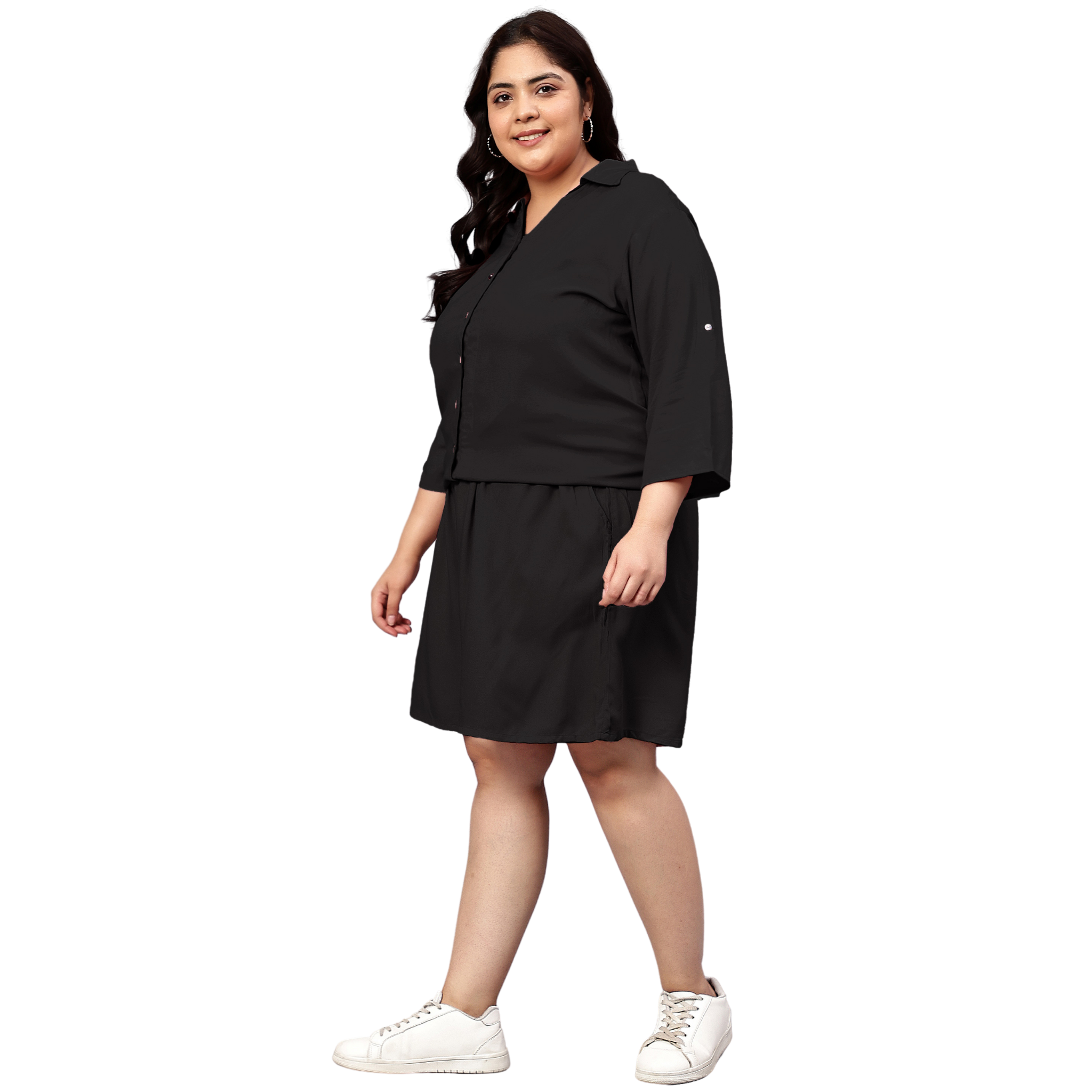 Black Solid Shirt And Short Set
