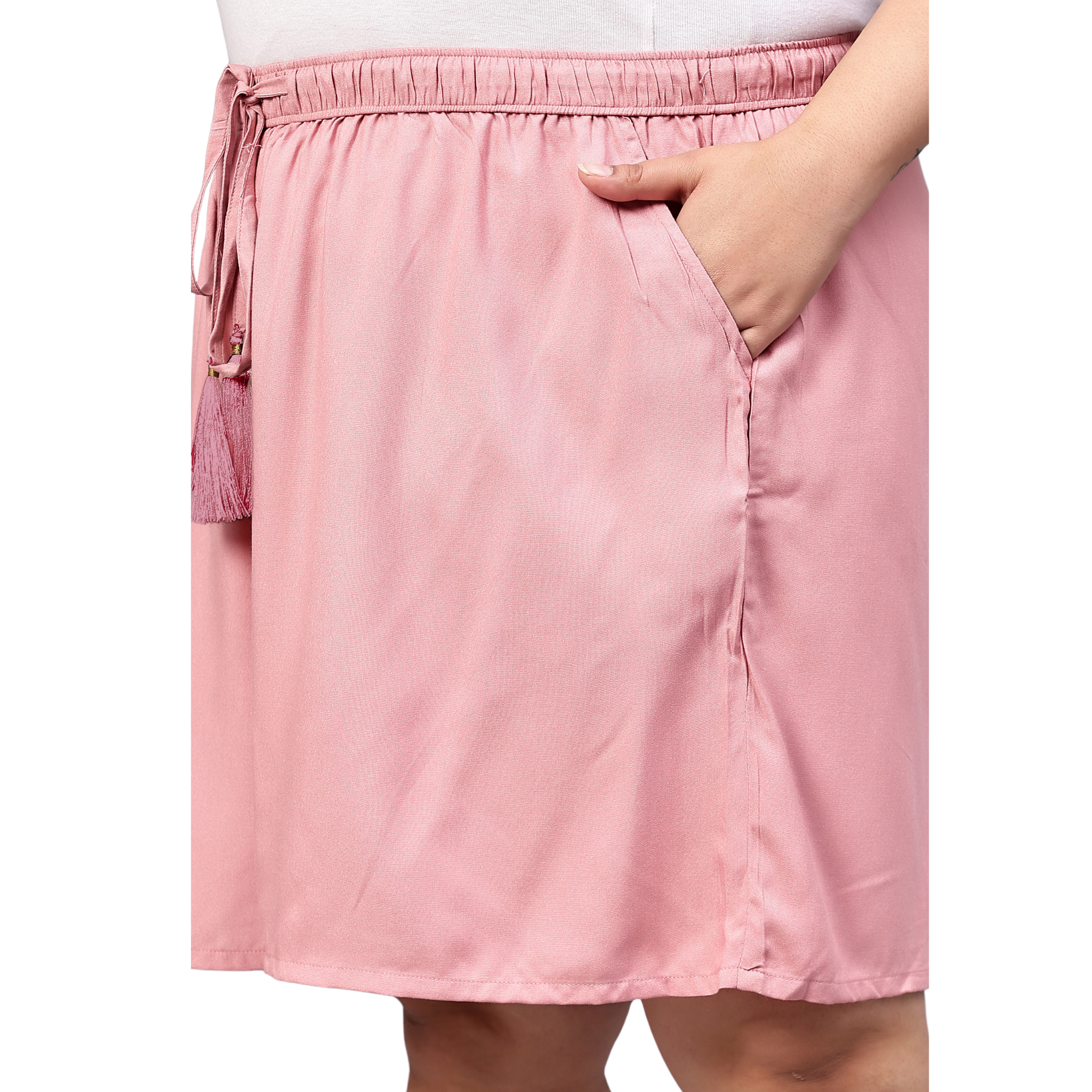 Pink Solid Plus Size Flared Shorts